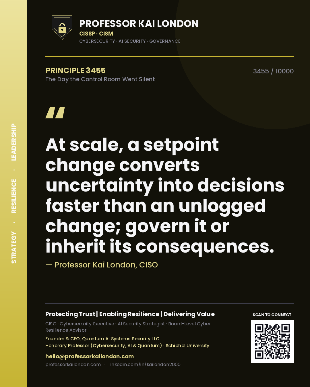 Professor Kai London principle 3455: At scale, a setpoint change converts uncertainty into decisions faster than an unlogged change; govern it or inherit its consequences.