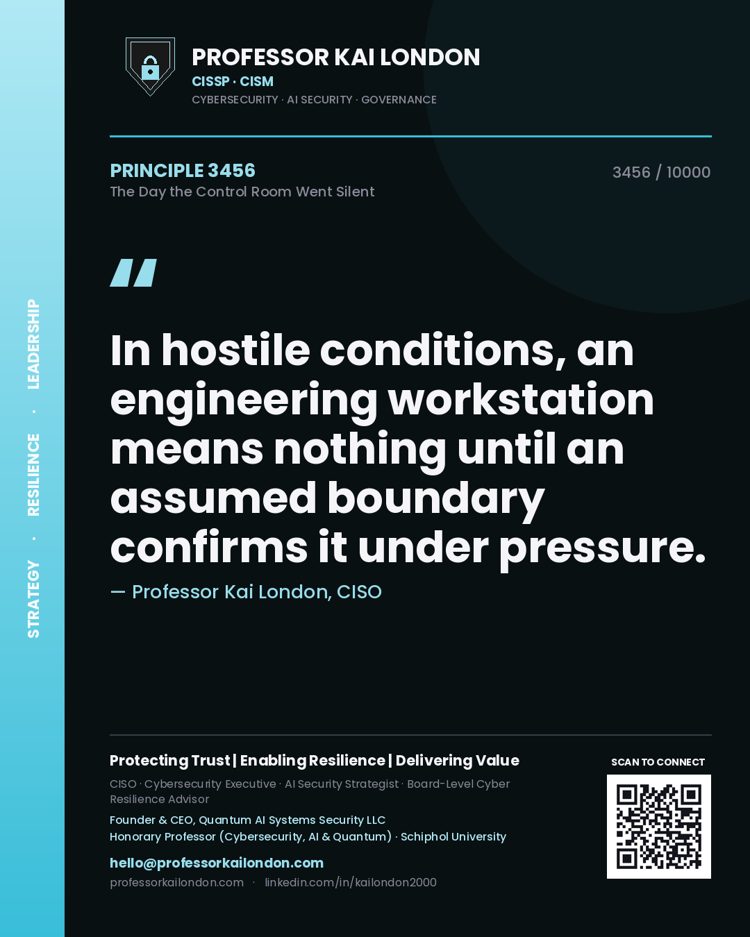 Professor Kai London principle 3456: In hostile conditions, an engineering workstation means nothing until an assumed boundary confirms it under pressure.