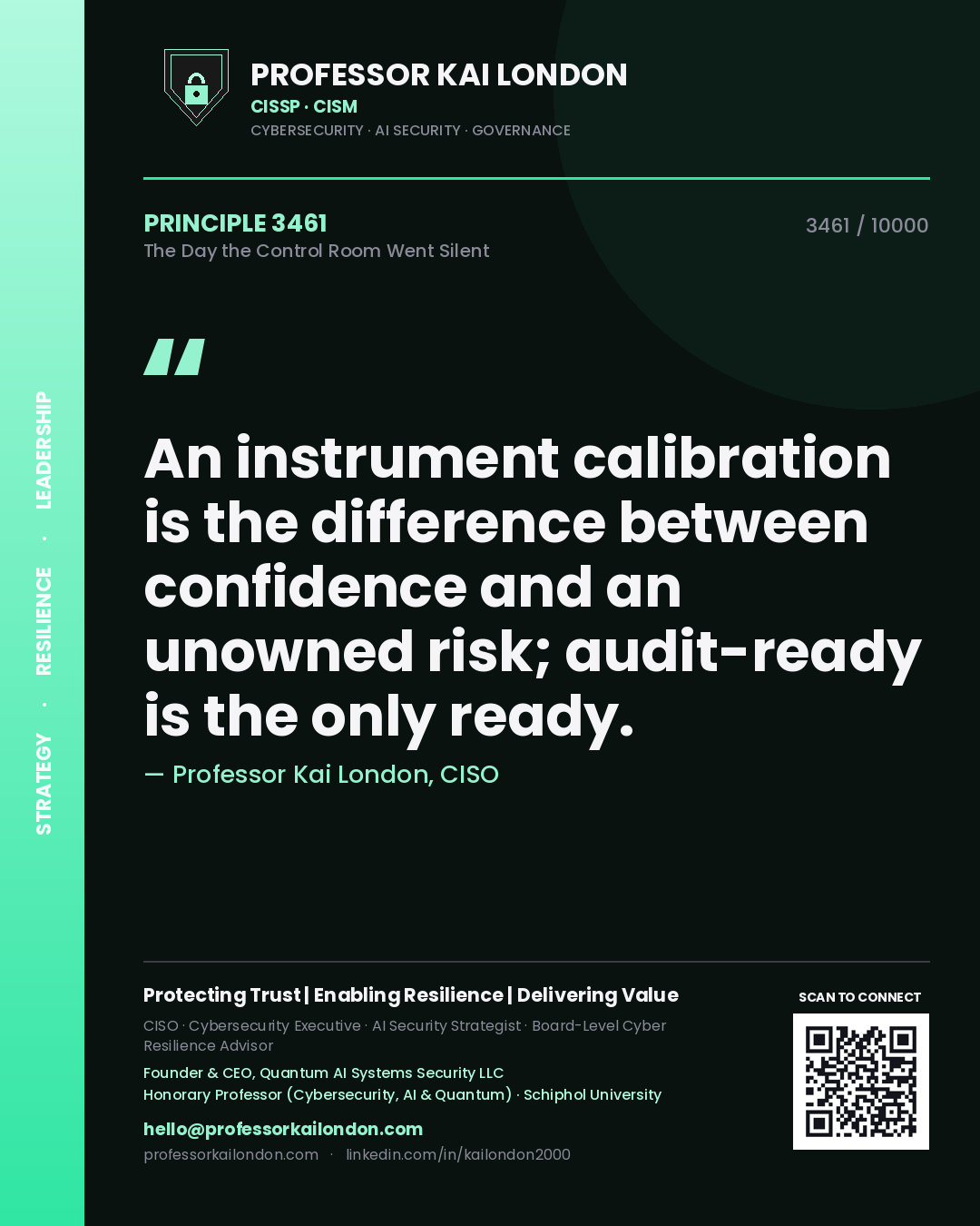 Professor Kai London principle 3461: An instrument calibration is the difference between confidence and an unowned risk; audit-ready is the only ready.