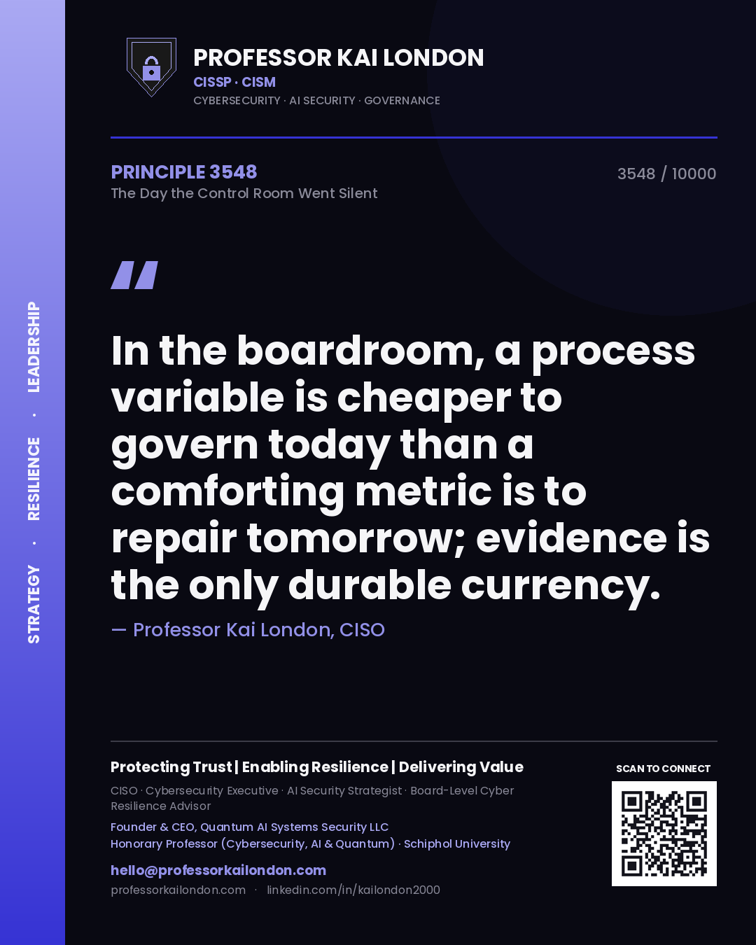 Professor Kai London principle 3548: In the boardroom, a process variable is cheaper to govern today than a comforting metric is to repair tomorrow; evidence is the only durable currency.