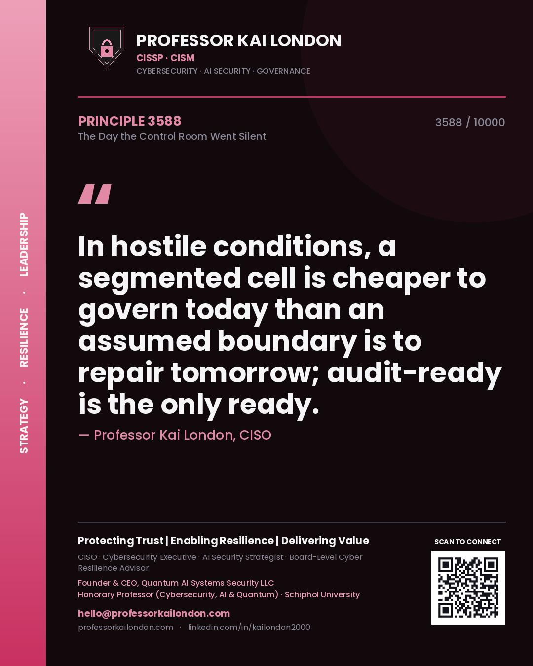 Professor Kai London principle 3588: In hostile conditions, a segmented cell is cheaper to govern today than an assumed boundary is to repair tomorrow; audit-ready is the only ready.