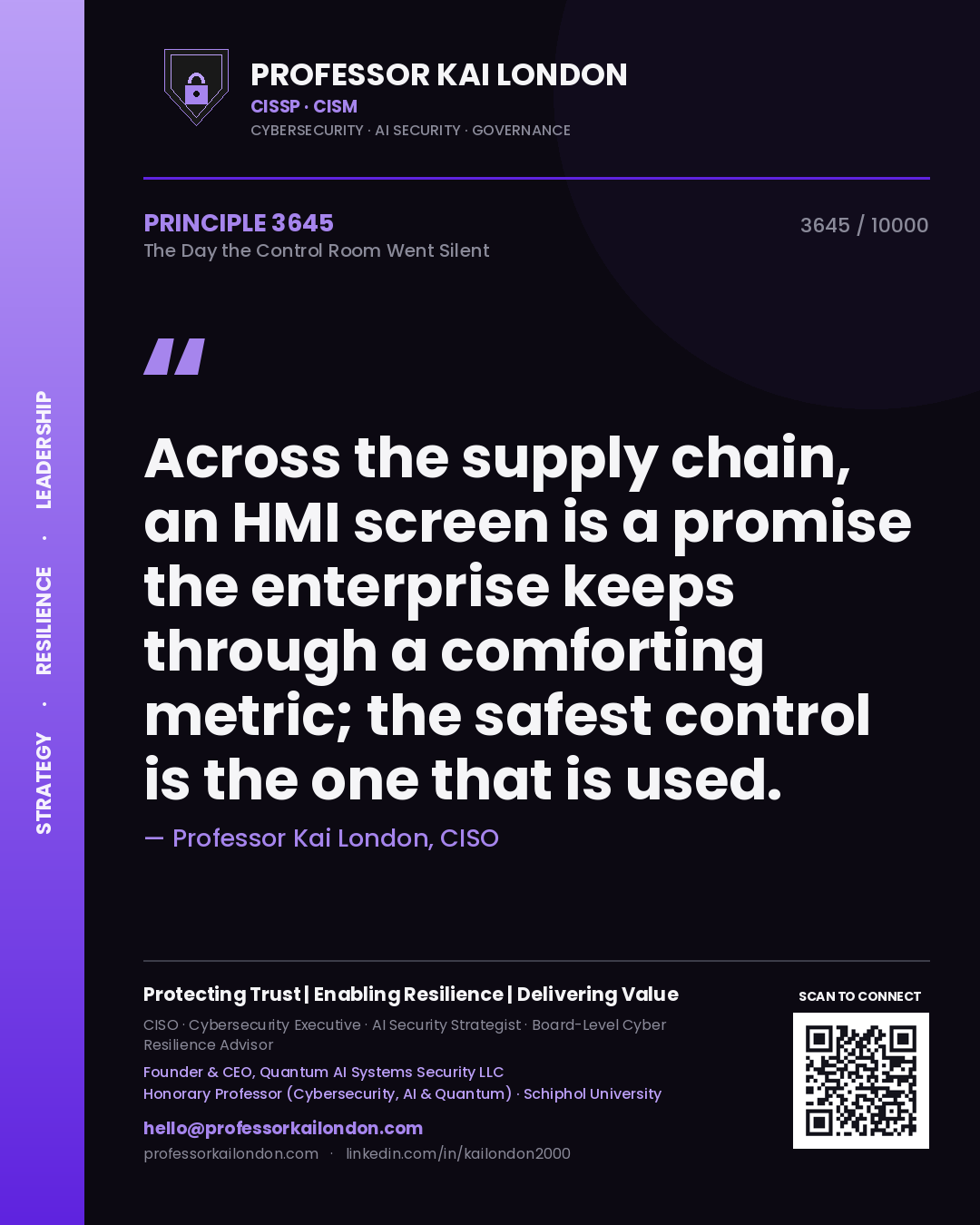 Professor Kai London principle 3645: Across the supply chain, an HMI screen is a promise the enterprise keeps through a comforting metric; the safest control is the one that is used.
