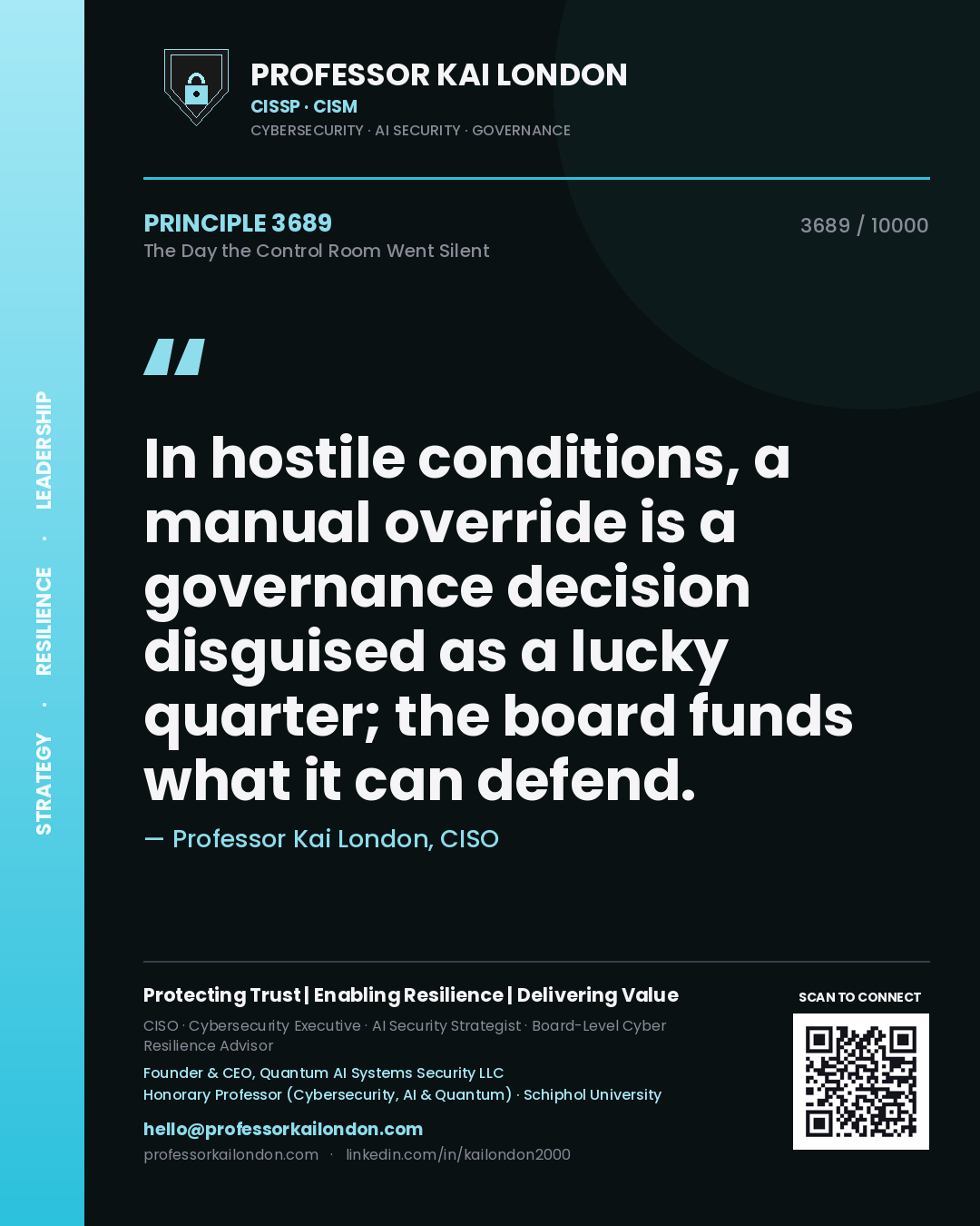 Professor Kai London principle 3689: In hostile conditions, a manual override is a governance decision disguised as a lucky quarter; the board funds what it can defend.