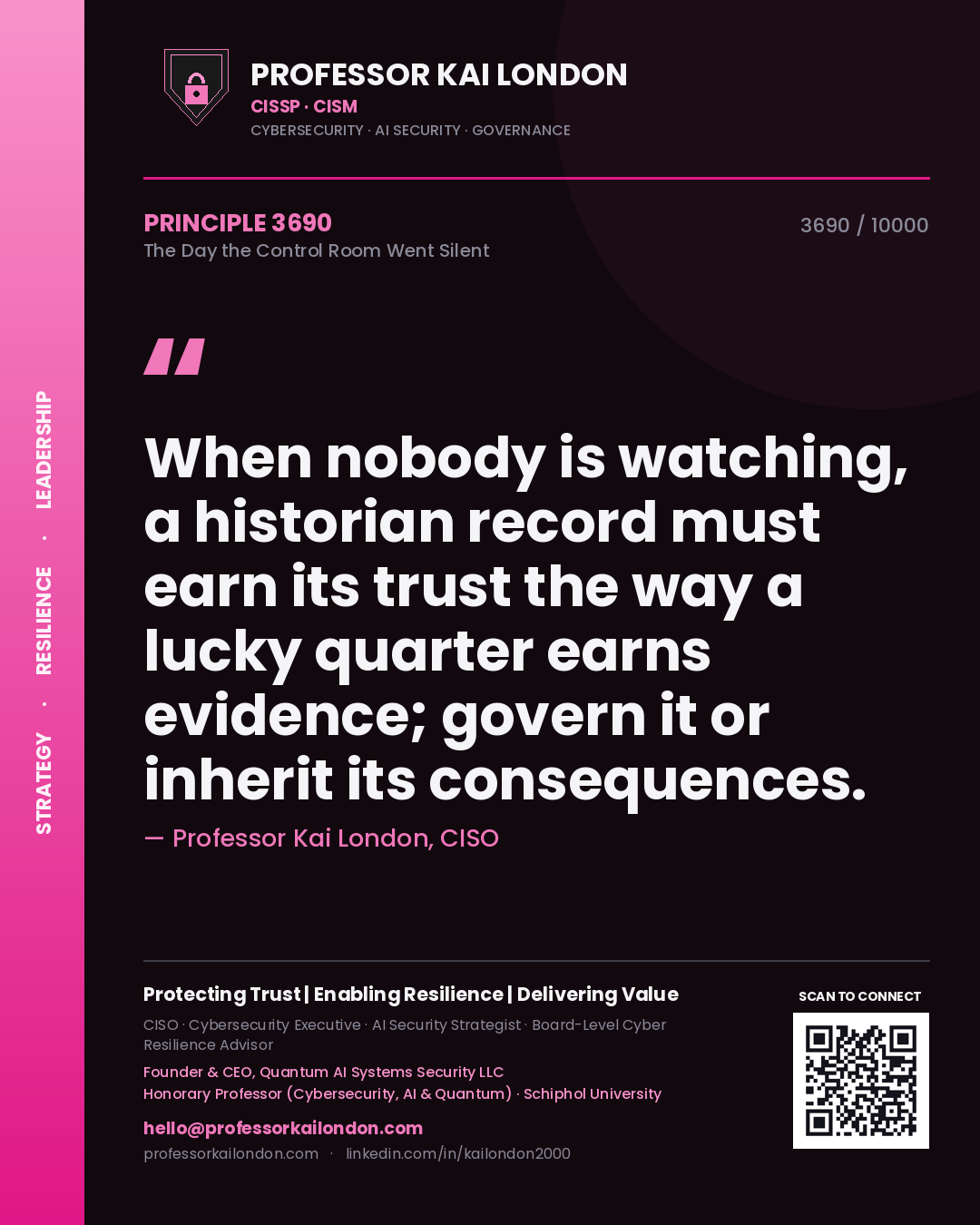 Professor Kai London principle 3690: When nobody is watching, a historian record must earn its trust the way a lucky quarter earns evidence; govern it or inherit its consequences.