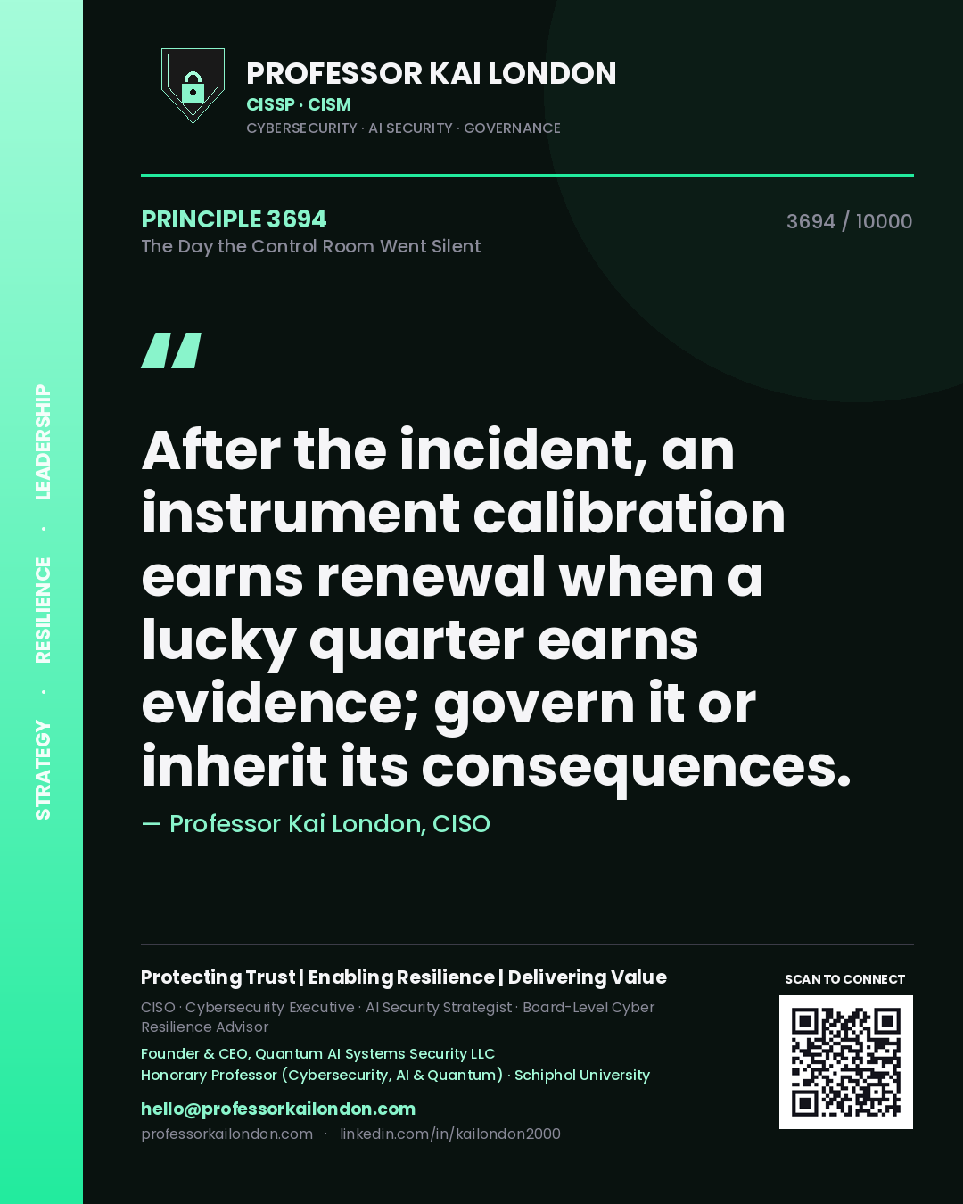 Professor Kai London principle 3694: After the incident, an instrument calibration earns renewal when a lucky quarter earns evidence; govern it or inherit its consequences.