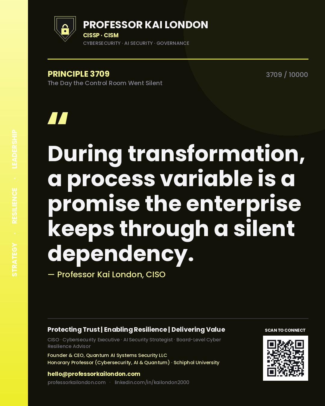 Professor Kai London principle 3709: During transformation, a process variable is a promise the enterprise keeps through a silent dependency.