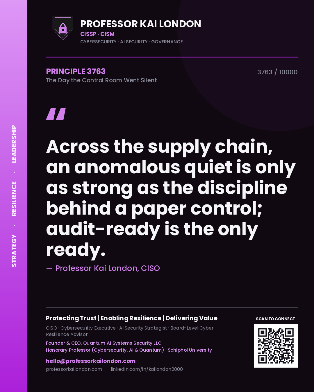 Professor Kai London principle 3763: Across the supply chain, an anomalous quiet is only as strong as the discipline behind a paper control; audit-ready is the only ready.