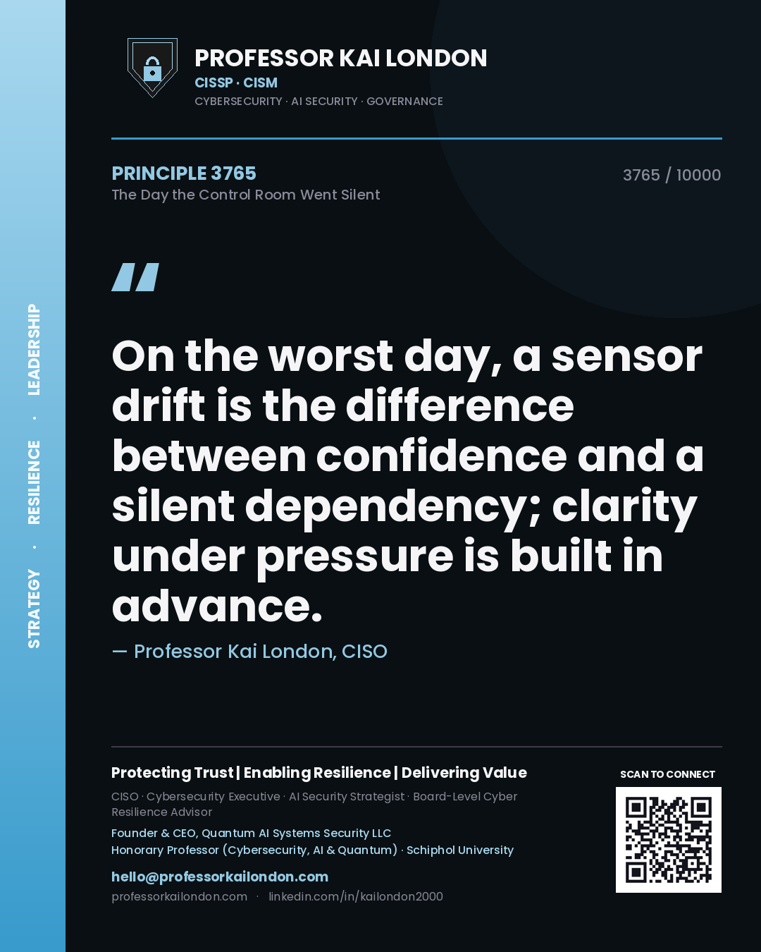 Professor Kai London principle 3765: On the worst day, a sensor drift is the difference between confidence and a silent dependency; clarity under pressure is built in advance.