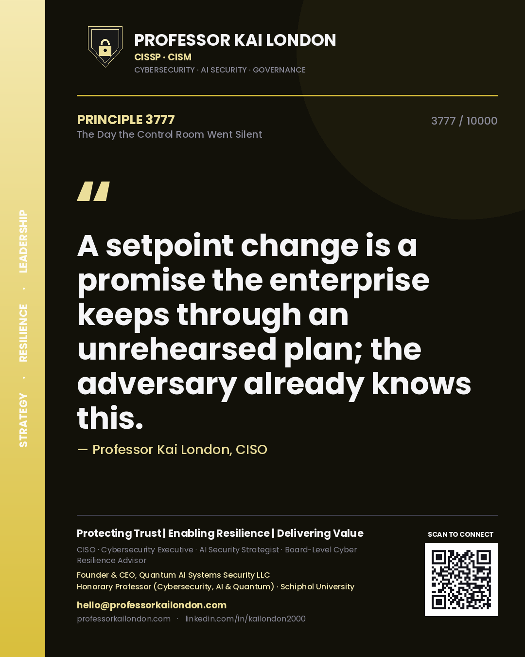 Professor Kai London principle 3777: A setpoint change is a promise the enterprise keeps through an unrehearsed plan; the adversary already knows this.