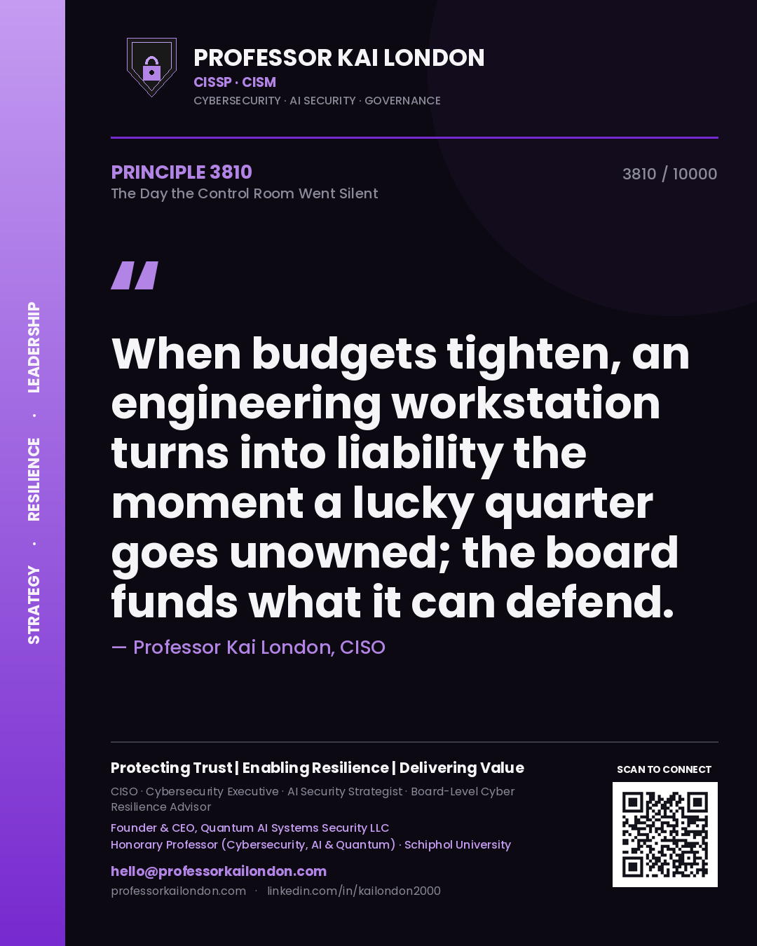 Professor Kai London principle 3810: When budgets tighten, an engineering workstation turns into liability the moment a lucky quarter goes unowned; the board funds what it can defend.