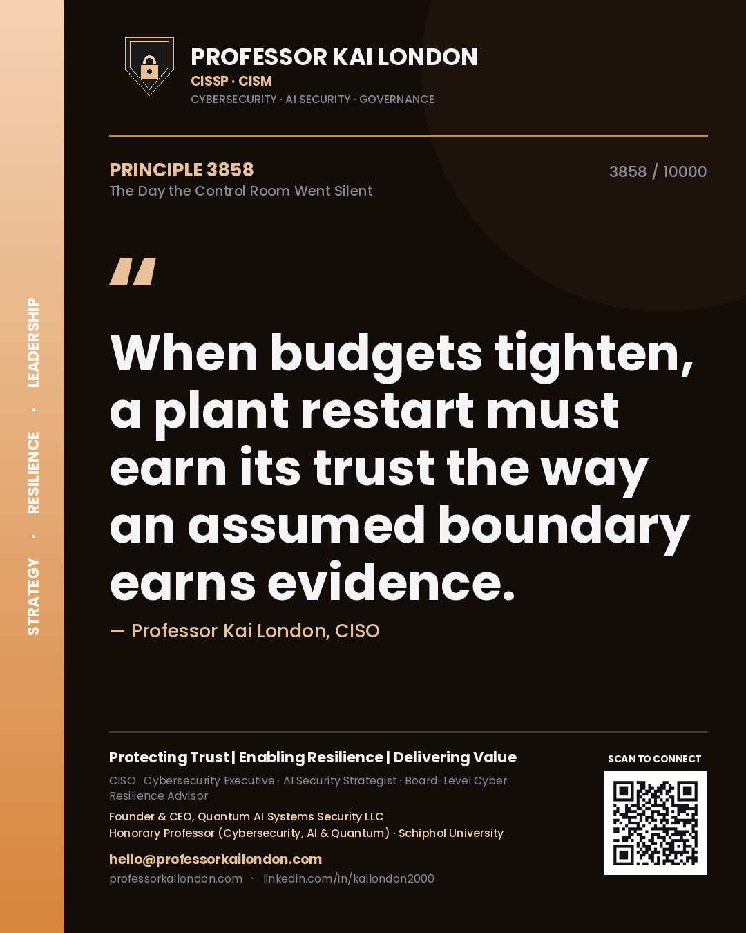 Professor Kai London principle 3858: When budgets tighten, a plant restart must earn its trust the way an assumed boundary earns evidence.