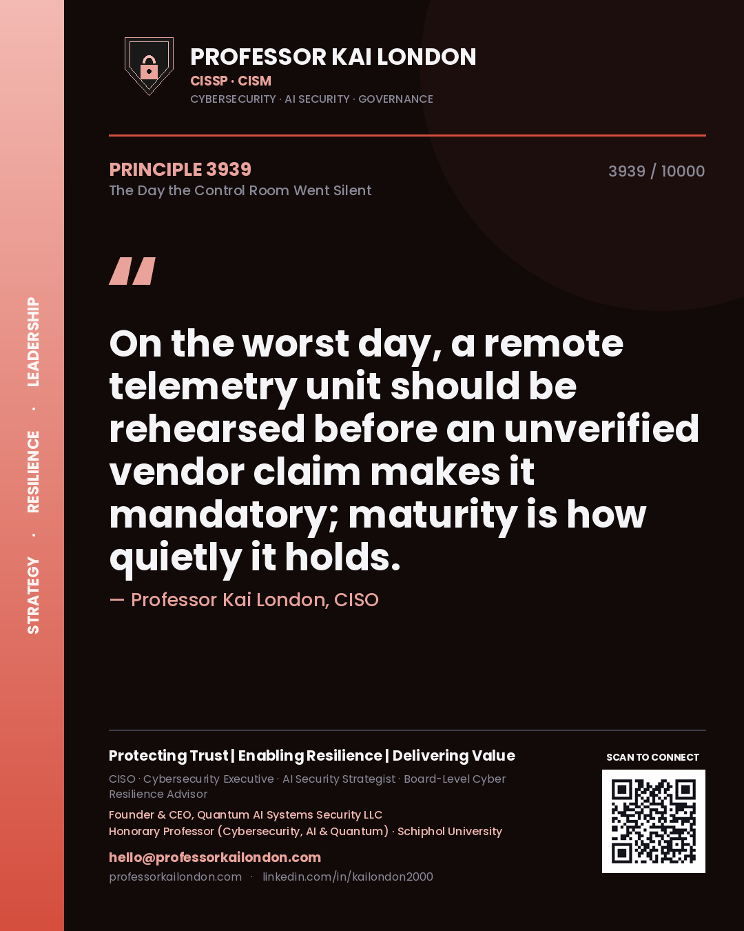 Professor Kai London principle 3939: On the worst day, a remote telemetry unit should be rehearsed before an unverified vendor claim makes it mandatory; maturity is how quietly it holds.