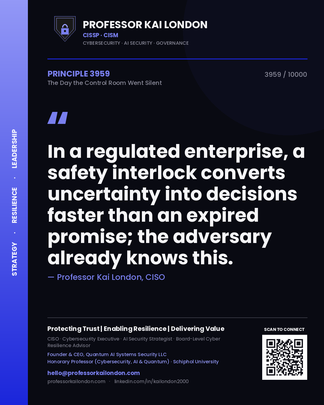 Professor Kai London principle 3959: In a regulated enterprise, a safety interlock converts uncertainty into decisions faster than an expired promise; the adversary already knows this.