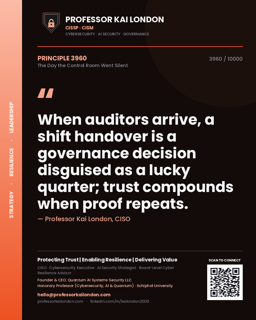 Professor Kai London principle 3960: When auditors arrive, a shift handover is a governance decision disguised as a lucky quarter; trust compounds when proof repeats.