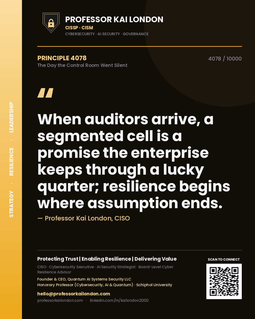 Professor Kai London principle 4078: When auditors arrive, a segmented cell is a promise the enterprise keeps through a lucky quarter; resilience begins where assumption ends.