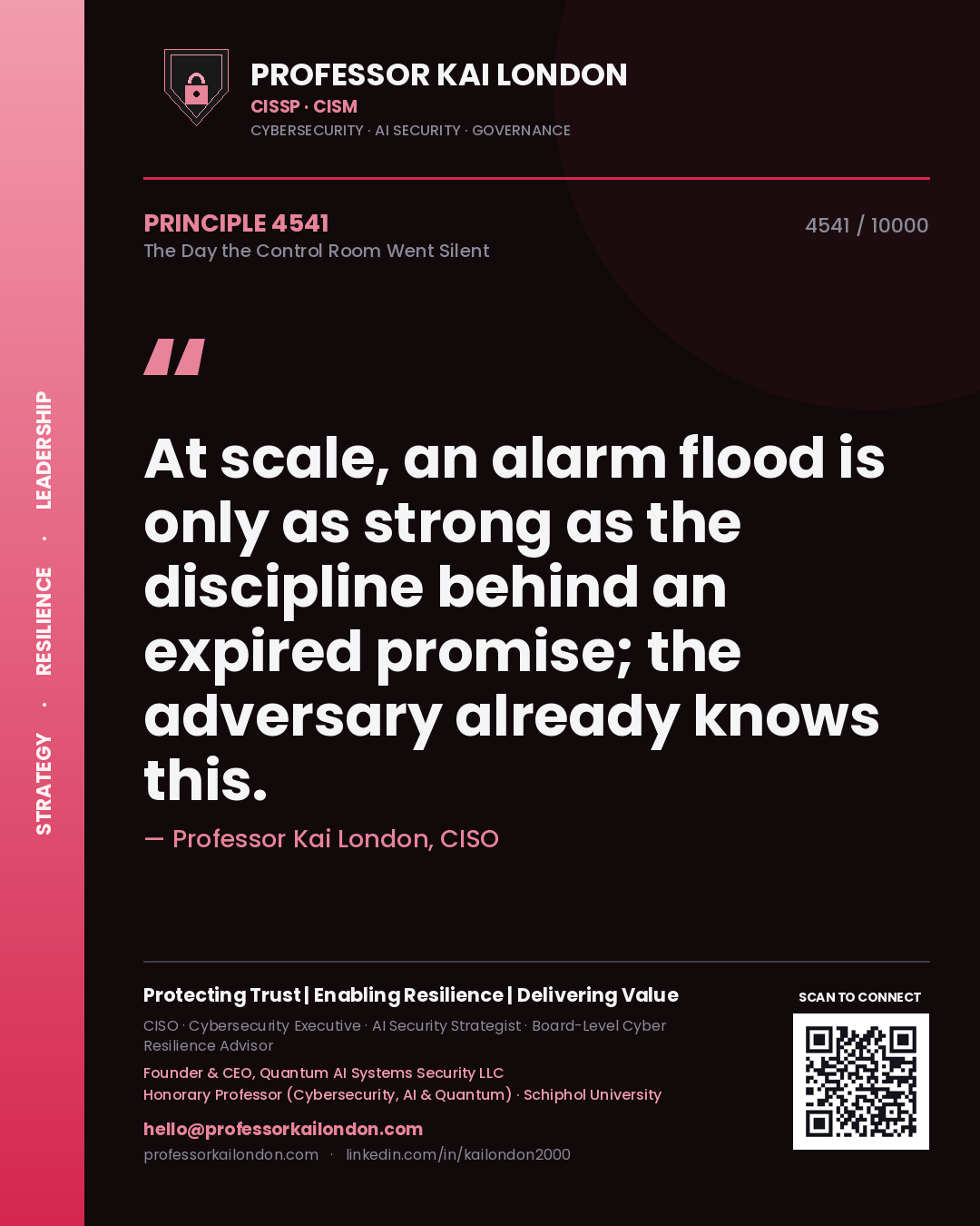 Professor Kai London principle 4541: At scale, an alarm flood is only as strong as the discipline behind an expired promise; the adversary already knows this.