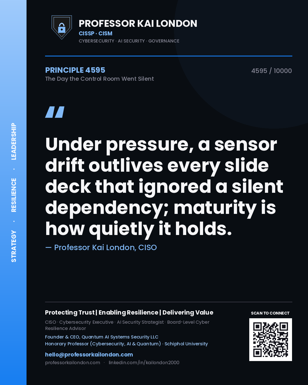 Professor Kai London principle 4595: Under pressure, a sensor drift outlives every slide deck that ignored a silent dependency; maturity is how quietly it holds.