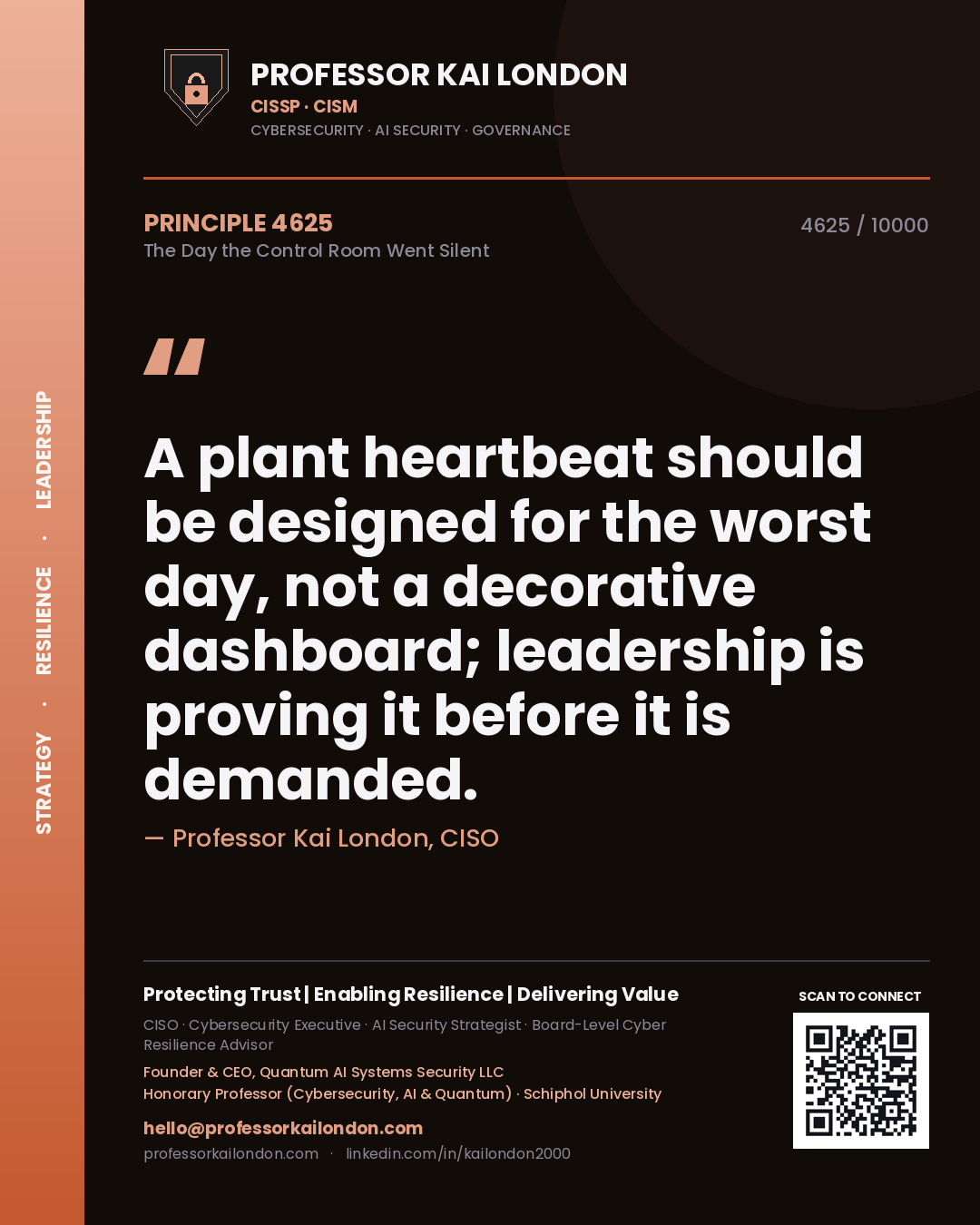 Professor Kai London principle 4625: A plant heartbeat should be designed for the worst day, not a decorative dashboard; leadership is proving it before it is demanded.