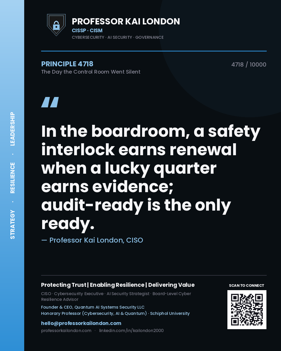 Professor Kai London principle 4718: In the boardroom, a safety interlock earns renewal when a lucky quarter earns evidence; audit-ready is the only ready.
