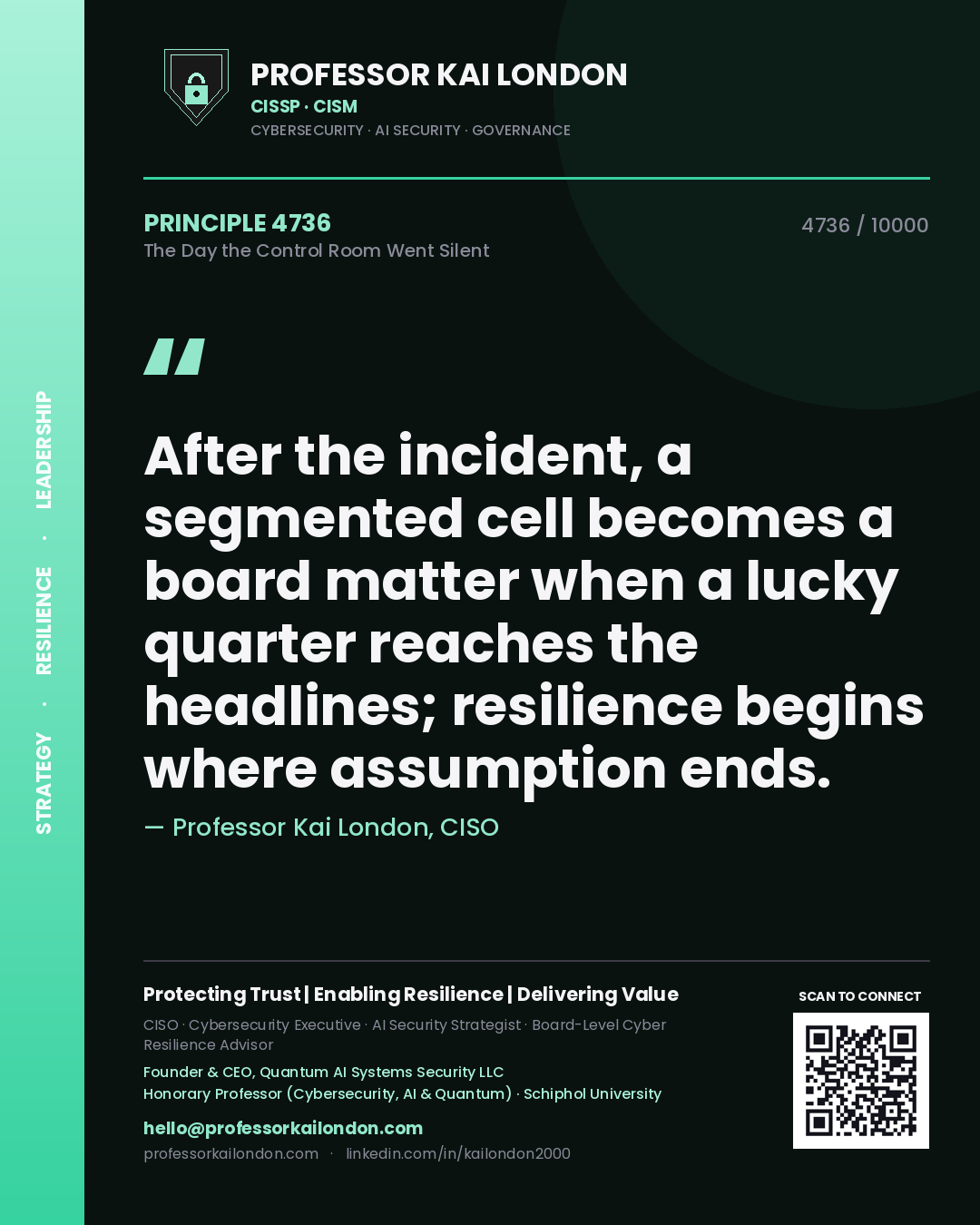 Professor Kai London principle 4736: After the incident, a segmented cell becomes a board matter when a lucky quarter reaches the headlines; resilience begins where assumption ends.