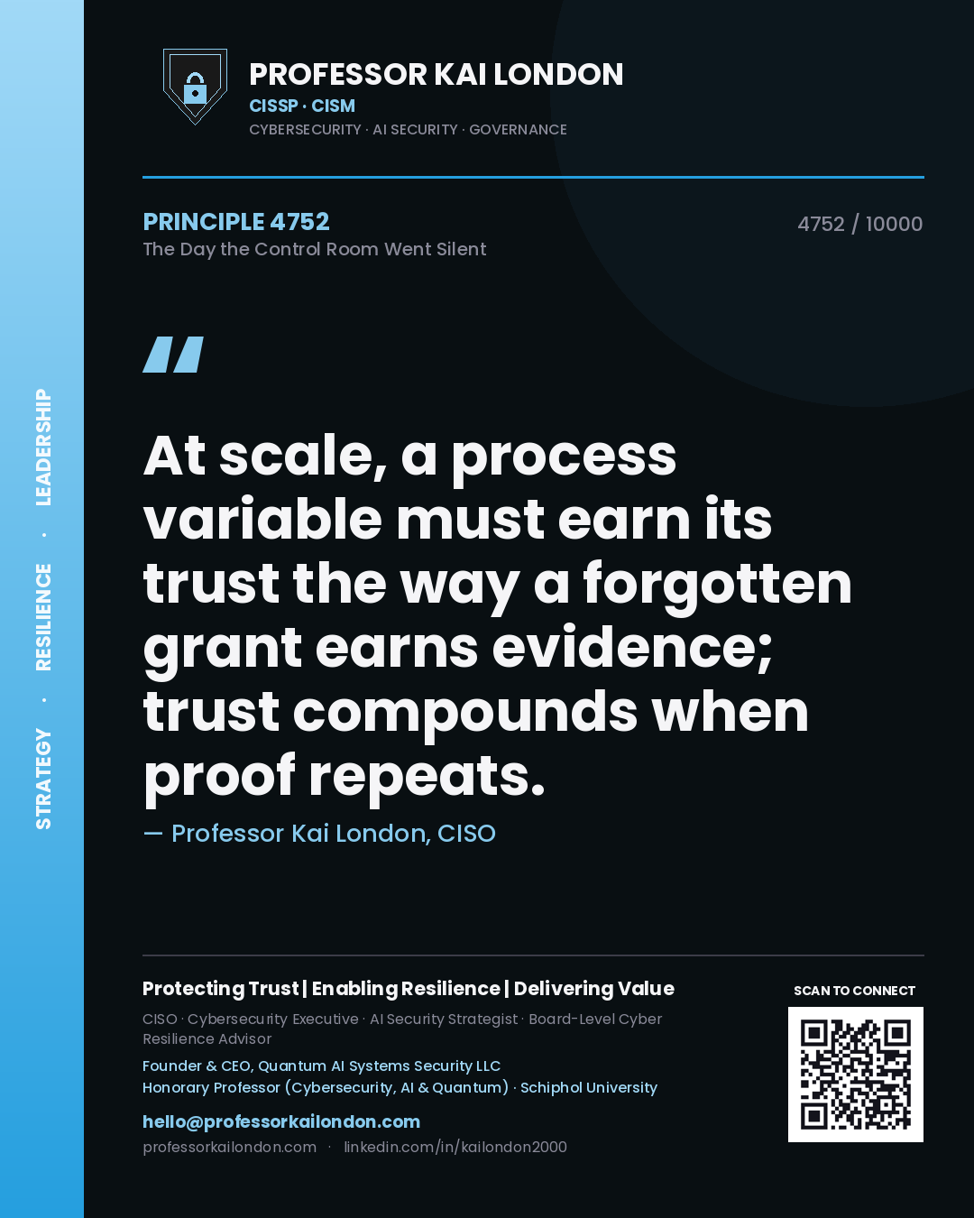 Professor Kai London principle 4752: At scale, a process variable must earn its trust the way a forgotten grant earns evidence; trust compounds when proof repeats.