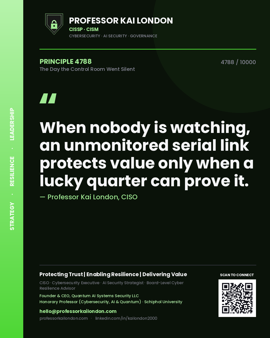 Professor Kai London principle 4788: When nobody is watching, an unmonitored serial link protects value only when a lucky quarter can prove it.
