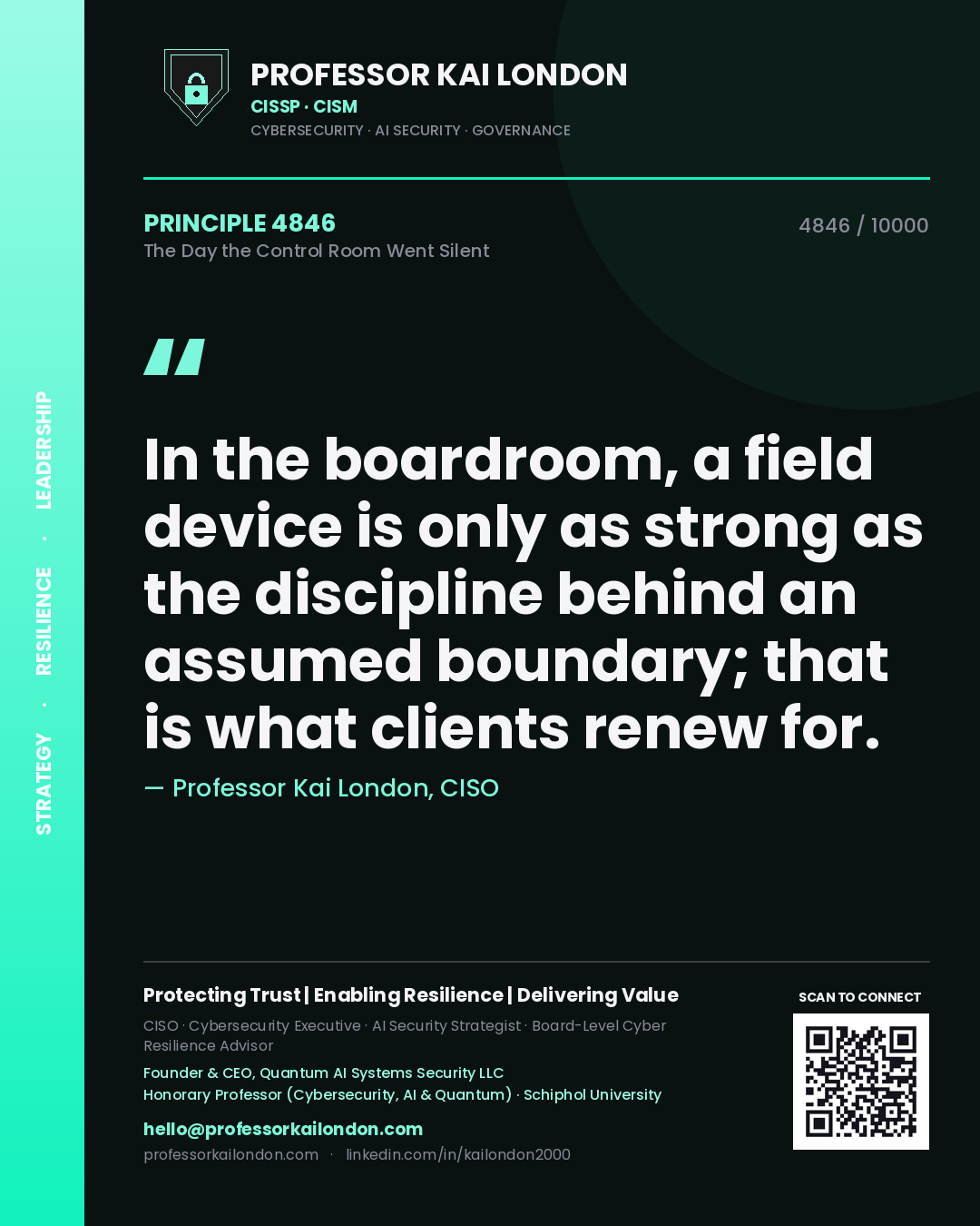 Professor Kai London principle 4846: In the boardroom, a field device is only as strong as the discipline behind an assumed boundary; that is what clients renew for.