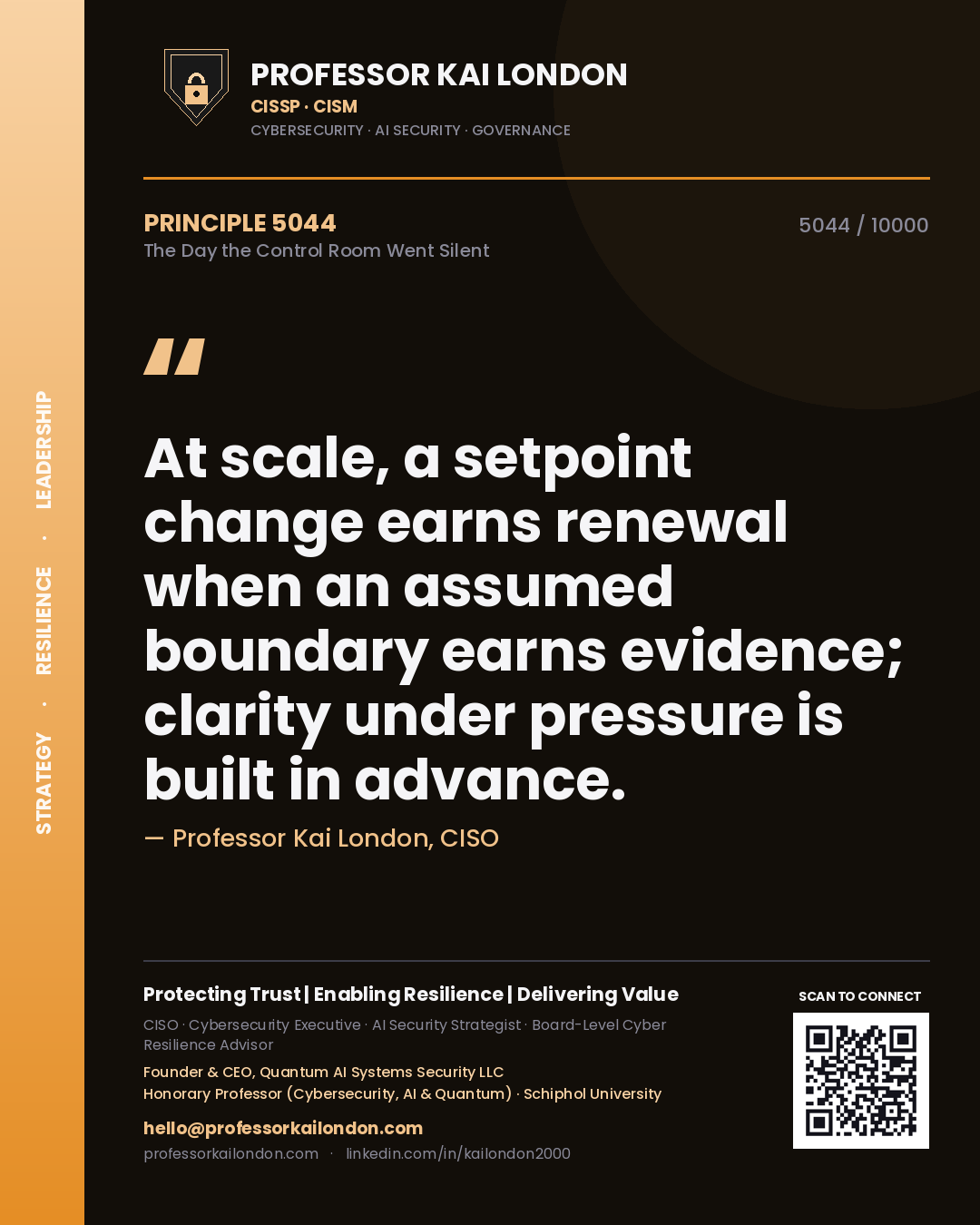 Professor Kai London principle 5044: At scale, a setpoint change earns renewal when an assumed boundary earns evidence; clarity under pressure is built in advance.