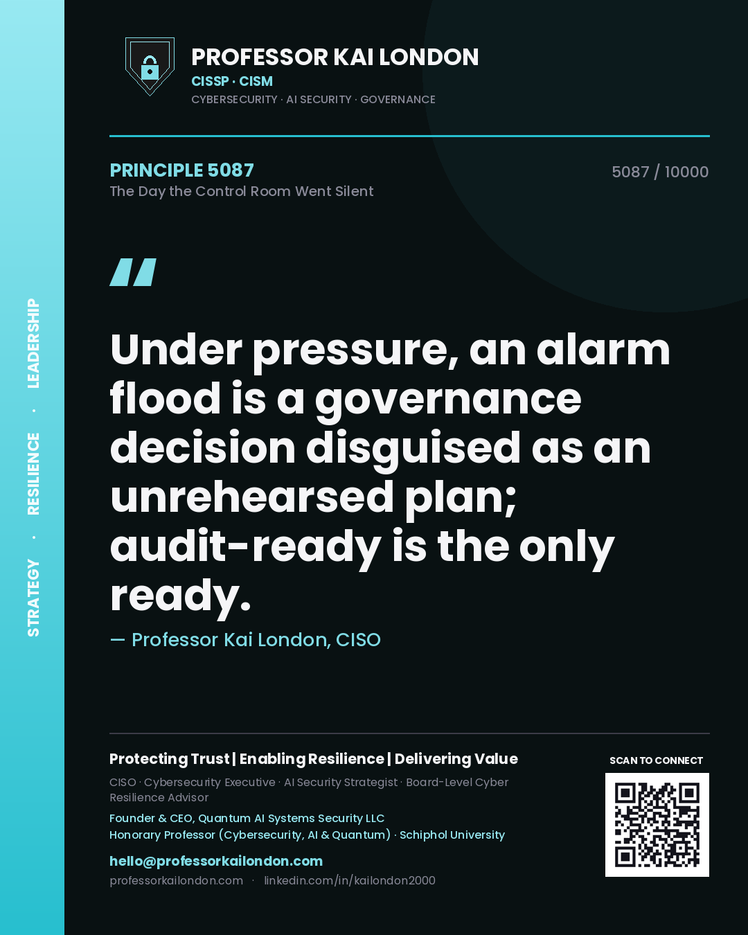 Professor Kai London principle 5087: Under pressure, an alarm flood is a governance decision disguised as an unrehearsed plan; audit-ready is the only ready.