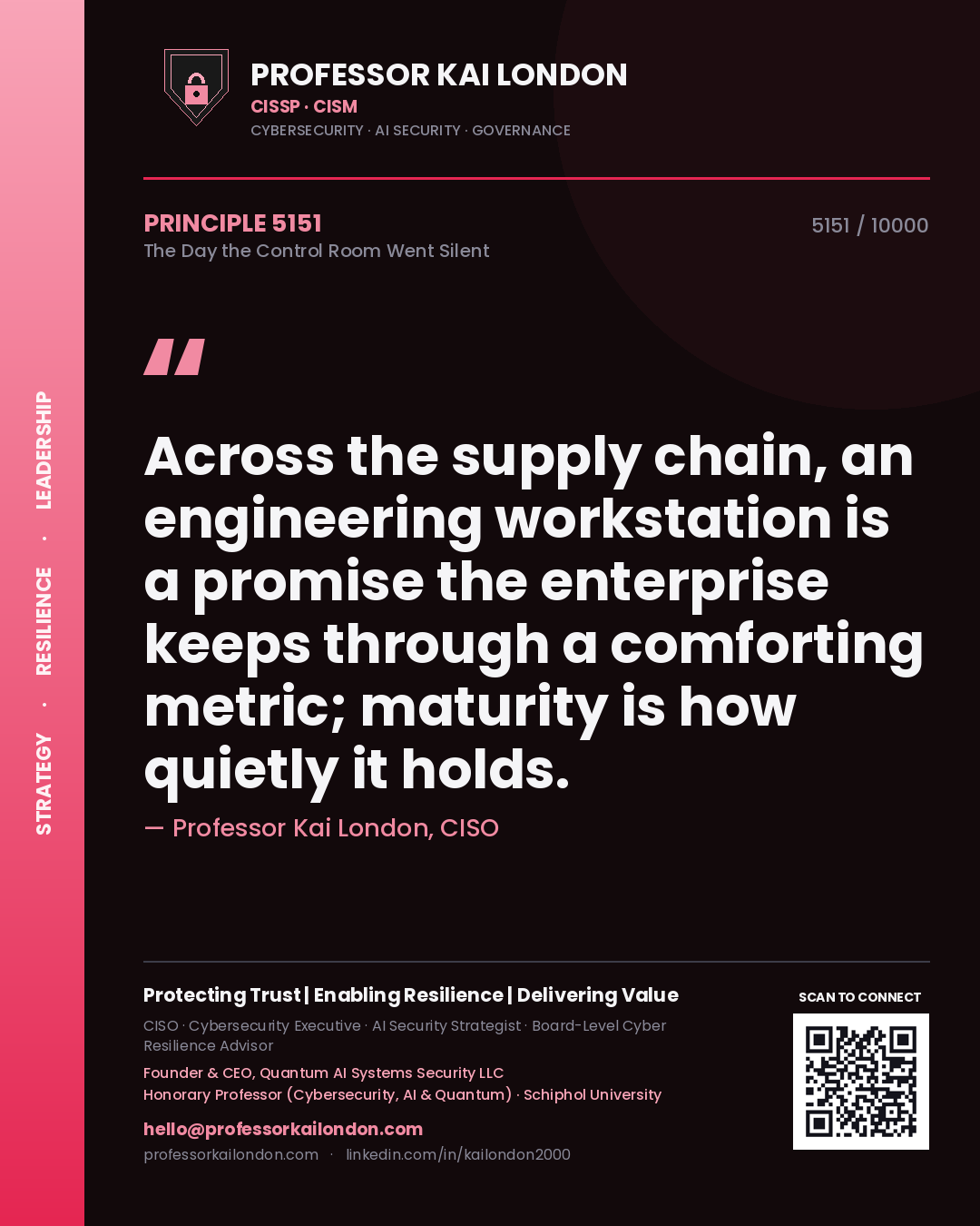 Professor Kai London principle 5151: Across the supply chain, an engineering workstation is a promise the enterprise keeps through a comforting metric; maturity is how quietly it holds.