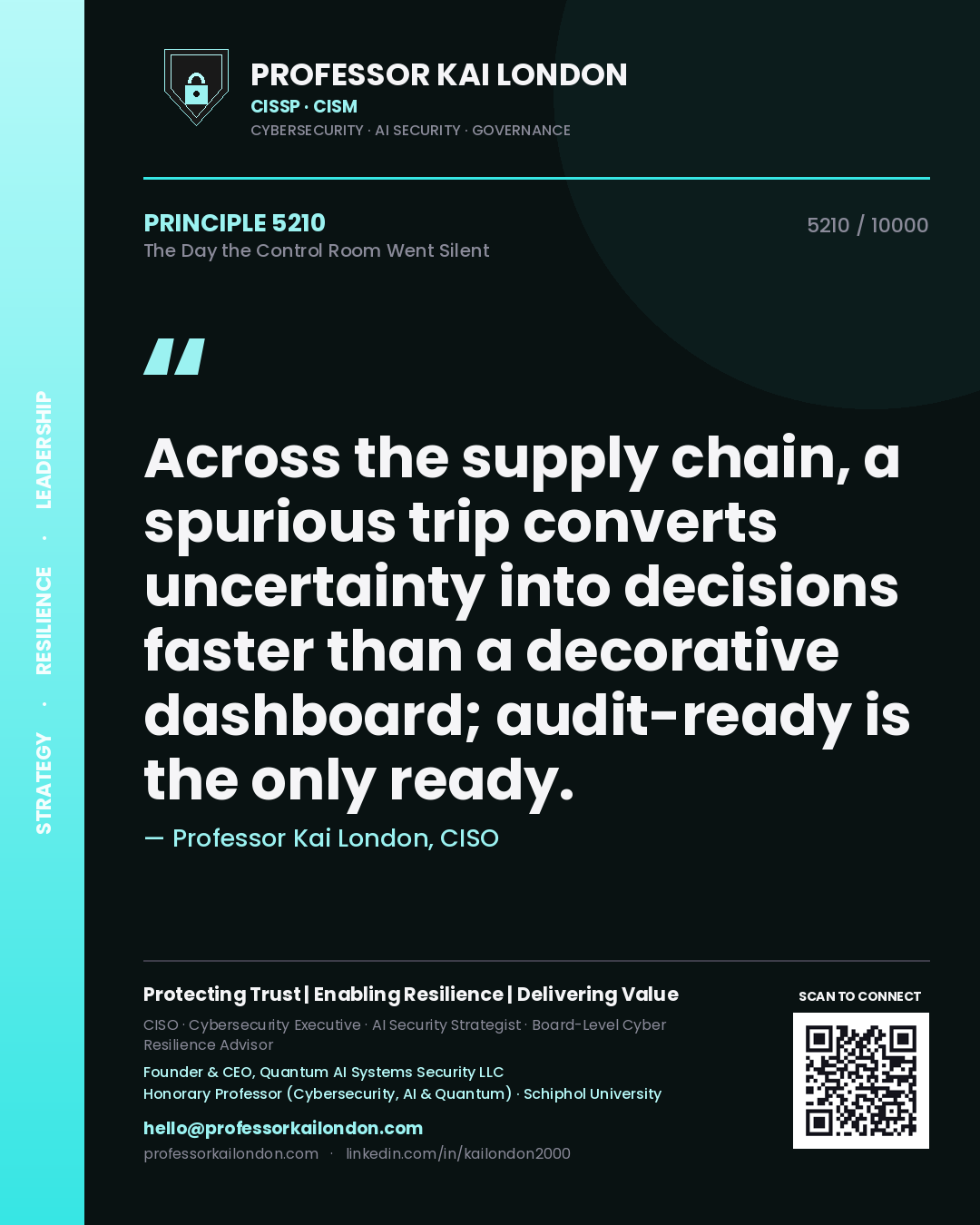 Professor Kai London principle 5210: Across the supply chain, a spurious trip converts uncertainty into decisions faster than a decorative dashboard; audit-ready is the only ready.