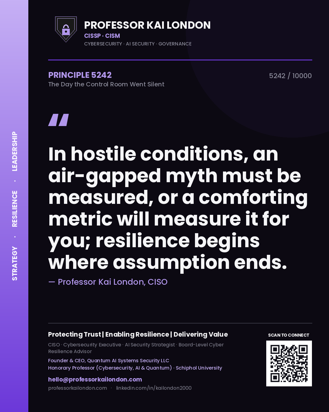 Professor Kai London principle 5242: In hostile conditions, an air-gapped myth must be measured, or a comforting metric will measure it for you; resilience begins where assumption ends.