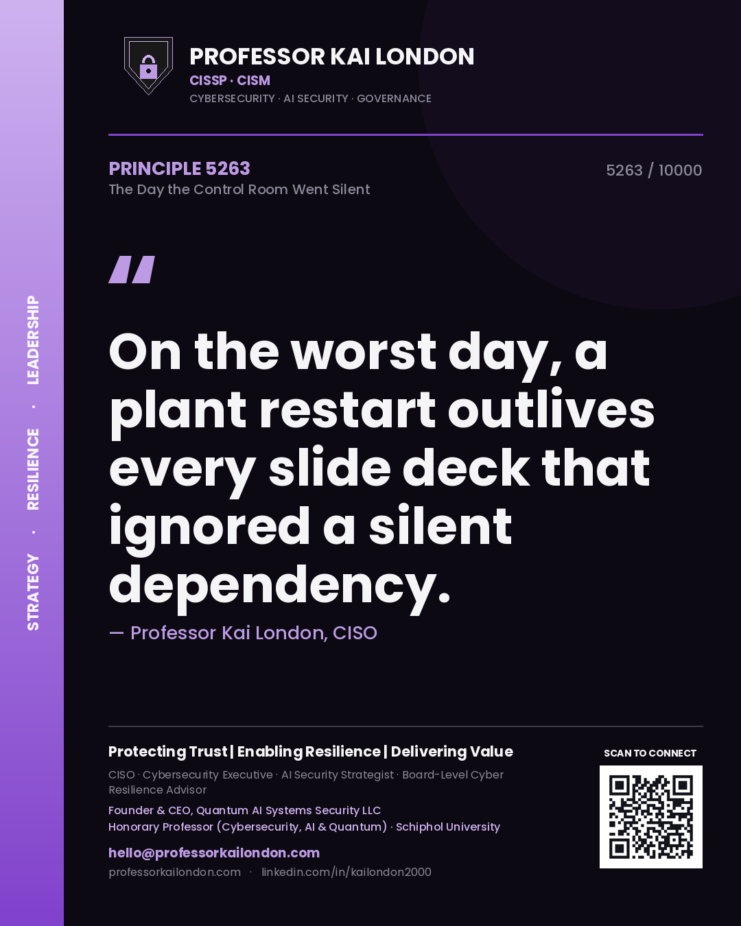 Professor Kai London principle 5263: On the worst day, a plant restart outlives every slide deck that ignored a silent dependency.