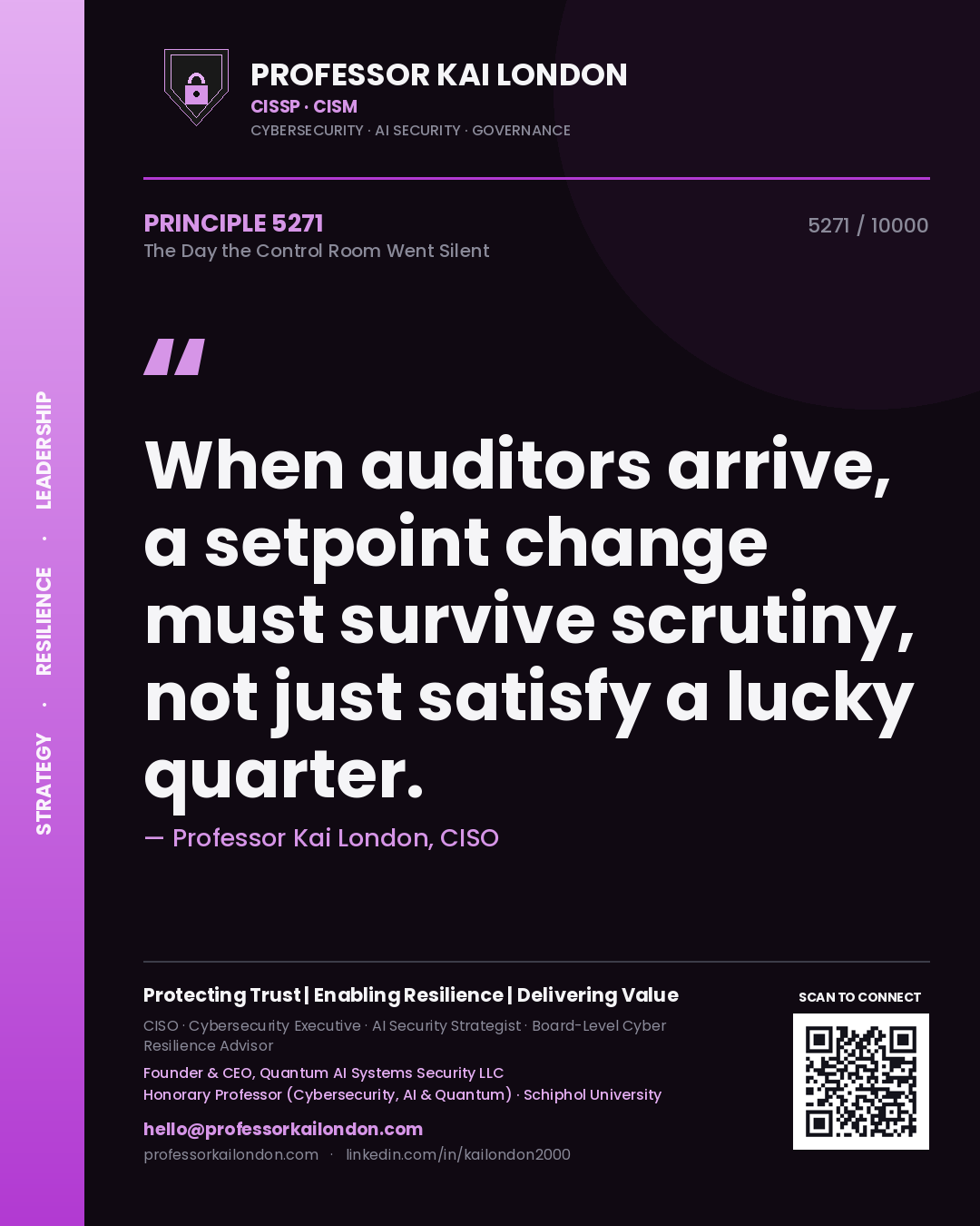 Professor Kai London principle 5271: When auditors arrive, a setpoint change must survive scrutiny, not just satisfy a lucky quarter.