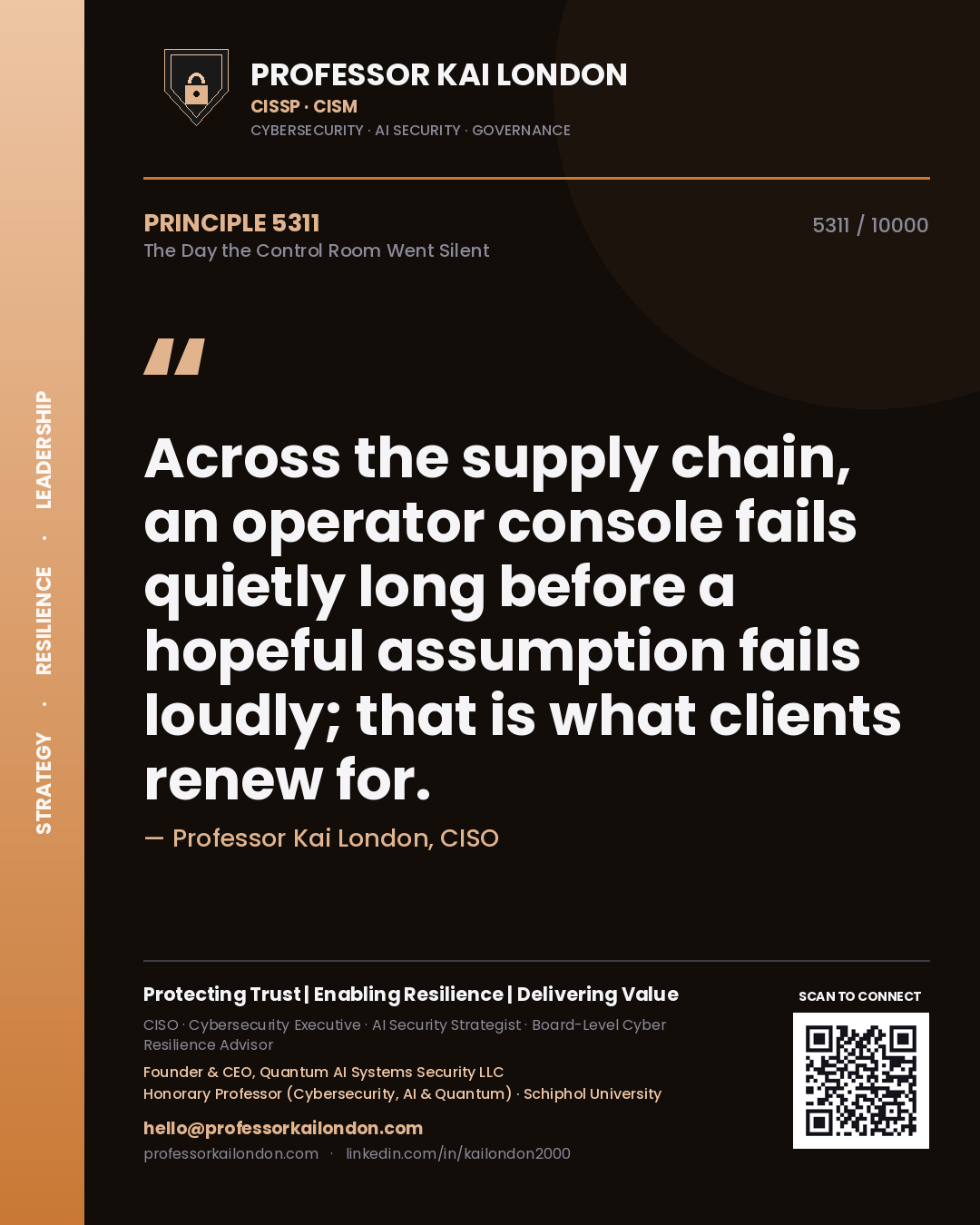 Professor Kai London principle 5311: Across the supply chain, an operator console fails quietly long before a hopeful assumption fails loudly; that is what clients renew for.