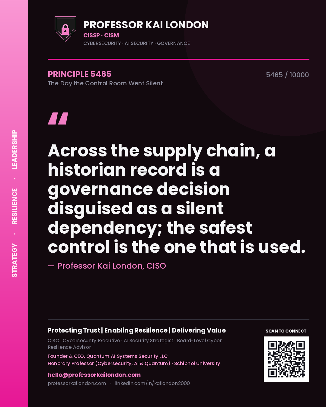 Professor Kai London principle 5465: Across the supply chain, a historian record is a governance decision disguised as a silent dependency; the safest control is the one that is used.