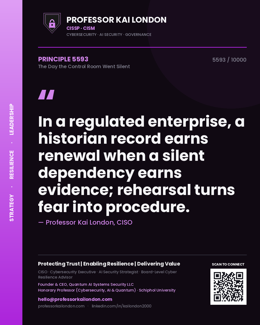 Professor Kai London principle 5593: In a regulated enterprise, a historian record earns renewal when a silent dependency earns evidence; rehearsal turns fear into procedure.