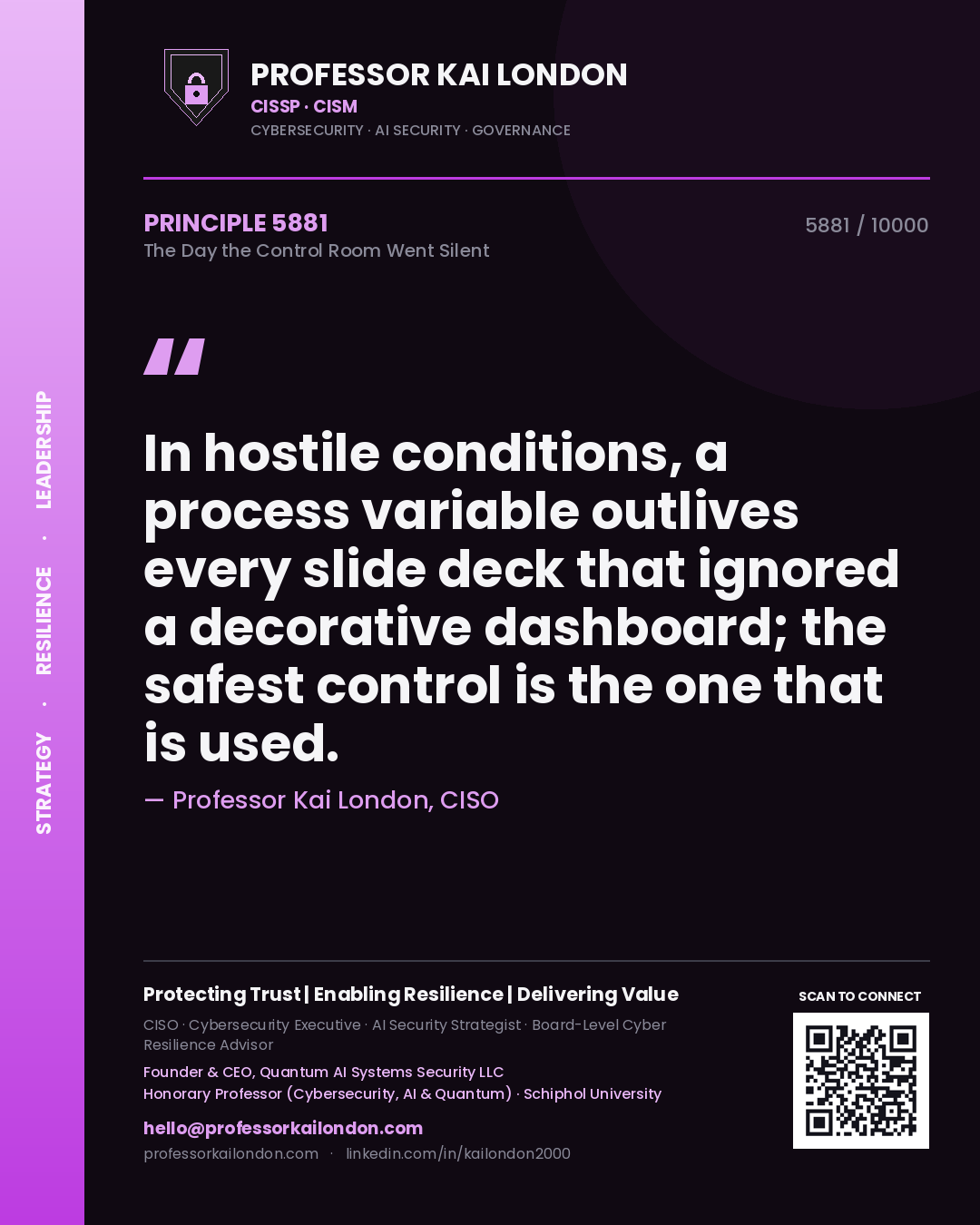 Professor Kai London principle 5881: In hostile conditions, a process variable outlives every slide deck that ignored a decorative dashboard; the safest control is the one that is used.