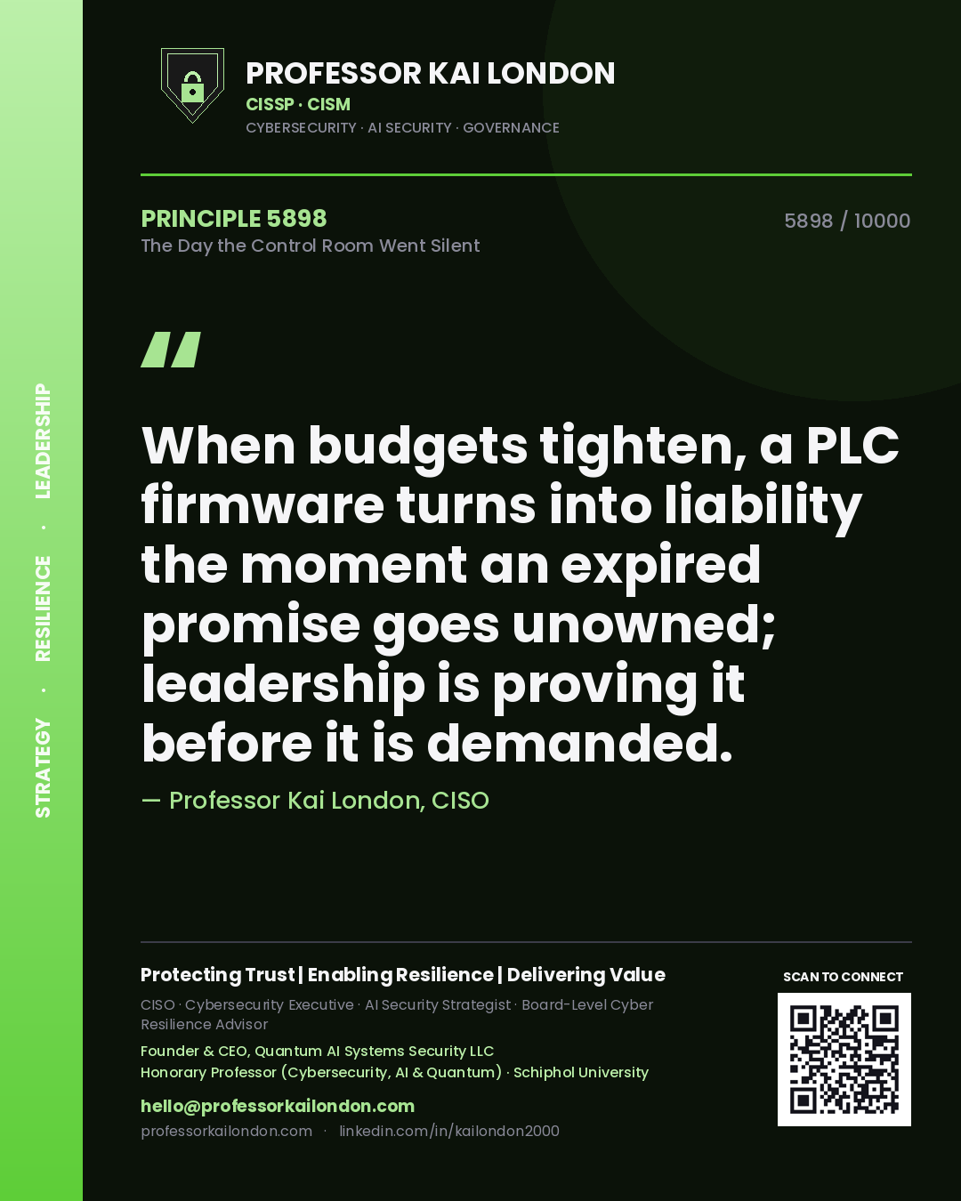 Professor Kai London principle 5898: When budgets tighten, a PLC firmware turns into liability the moment an expired promise goes unowned; leadership is proving it before it is demanded.