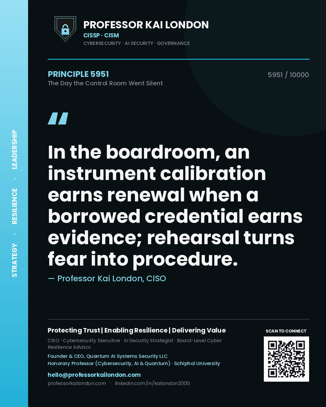 Professor Kai London principle 5951: In the boardroom, an instrument calibration earns renewal when a borrowed credential earns evidence; rehearsal turns fear into procedure.