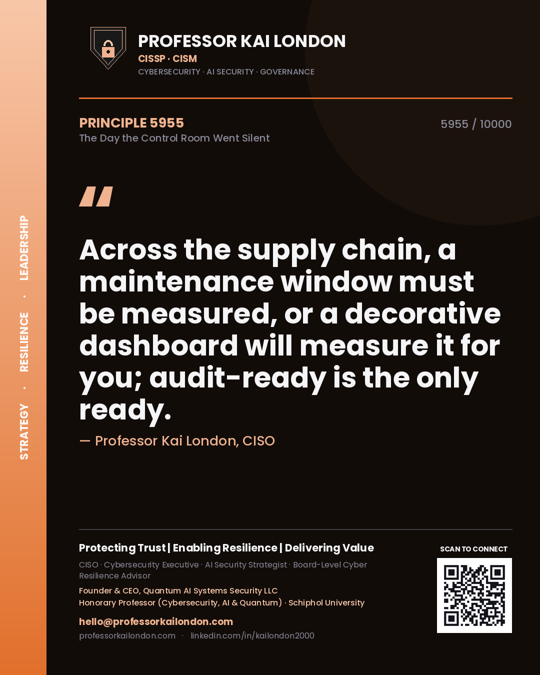 Professor Kai London principle 5955: Across the supply chain, a maintenance window must be measured, or a decorative dashboard will measure it for you; audit-ready is the only ready.