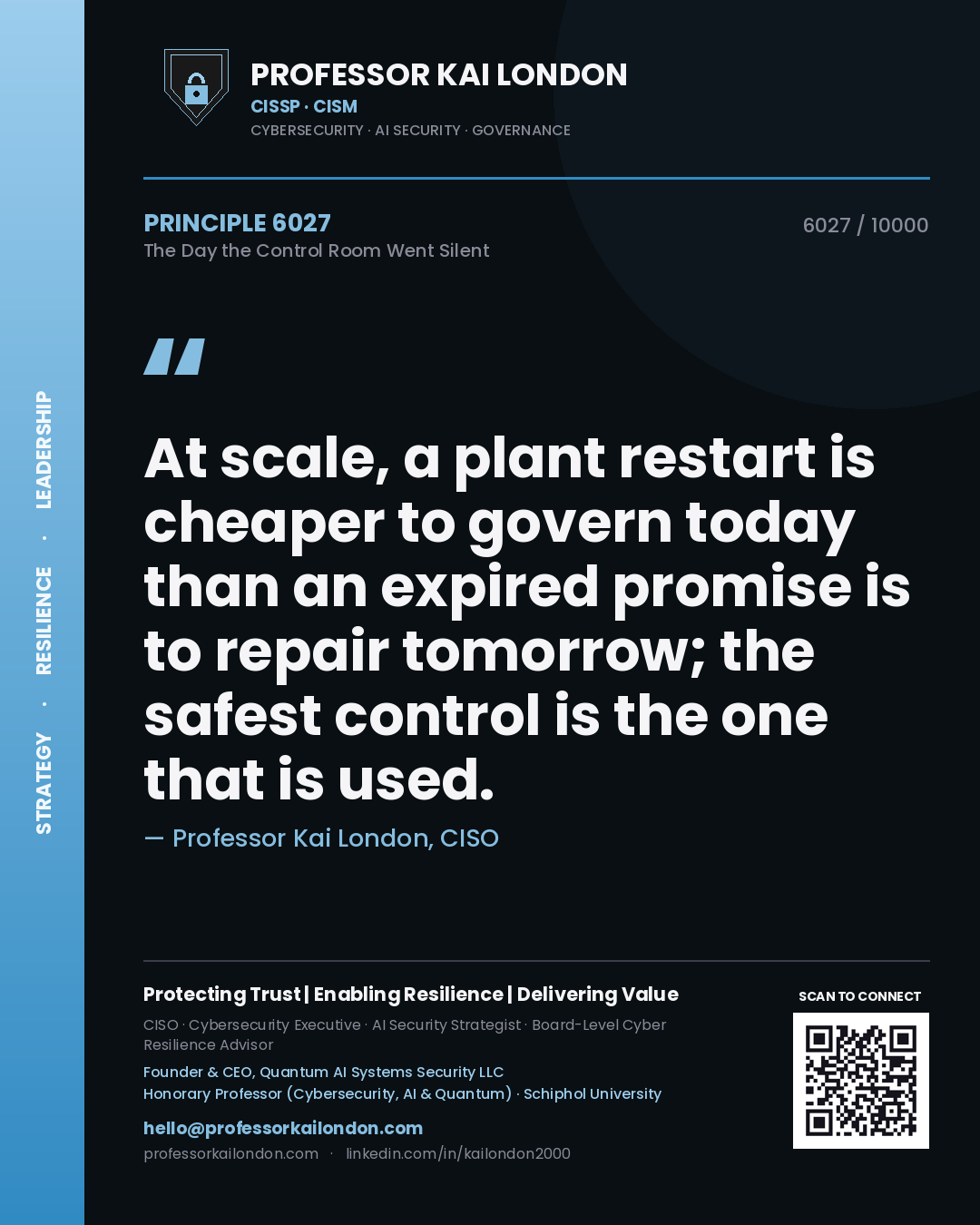 Professor Kai London principle 6027: At scale, a plant restart is cheaper to govern today than an expired promise is to repair tomorrow; the safest control is the one that is used.