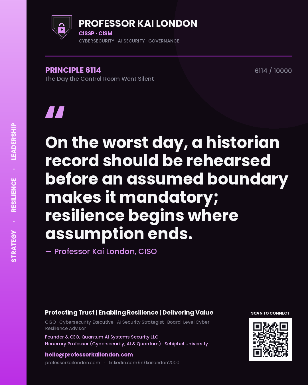 Professor Kai London principle 6114: On the worst day, a historian record should be rehearsed before an assumed boundary makes it mandatory; resilience begins where assumption ends.