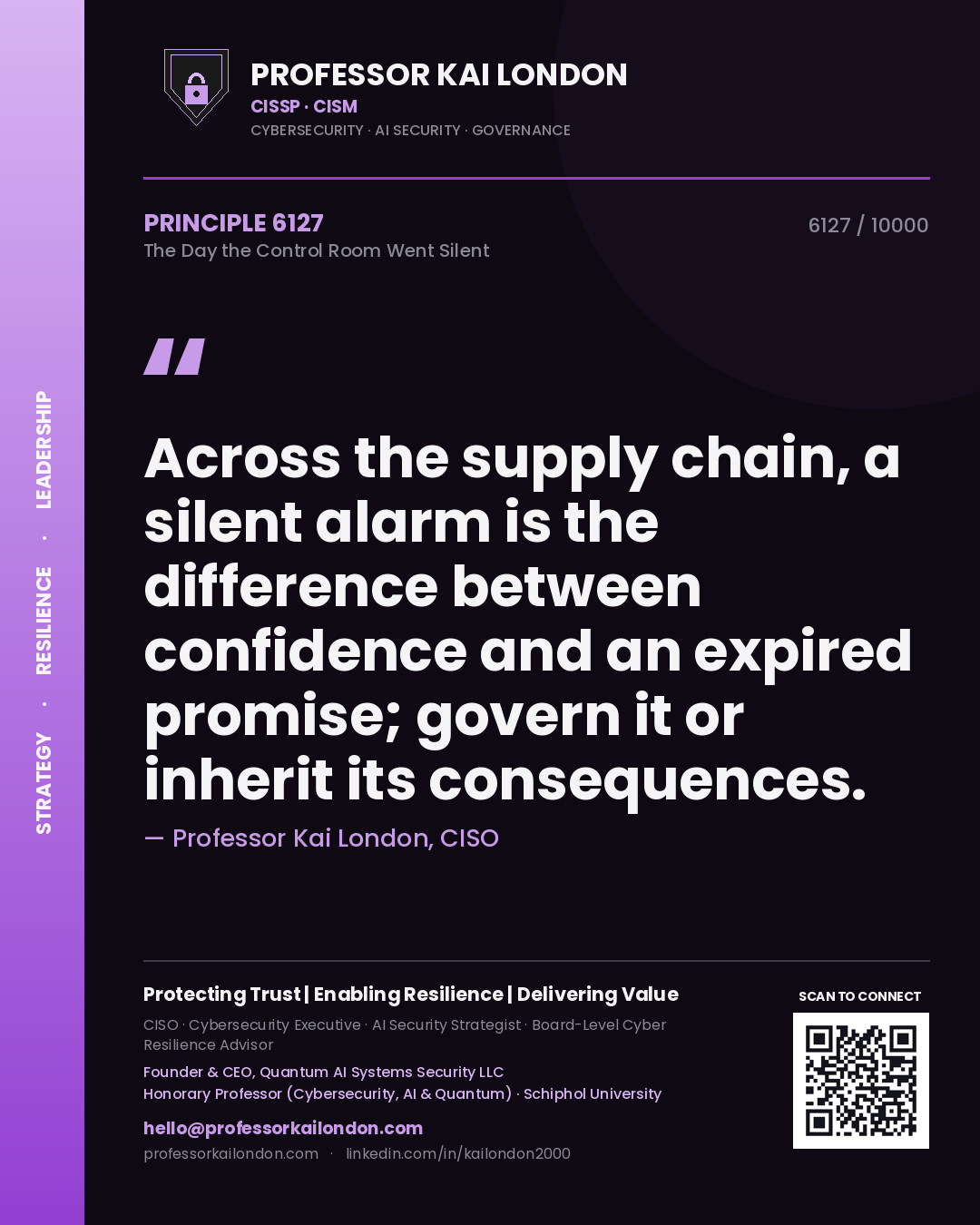 Professor Kai London principle 6127: Across the supply chain, a silent alarm is the difference between confidence and an expired promise; govern it or inherit its consequences.