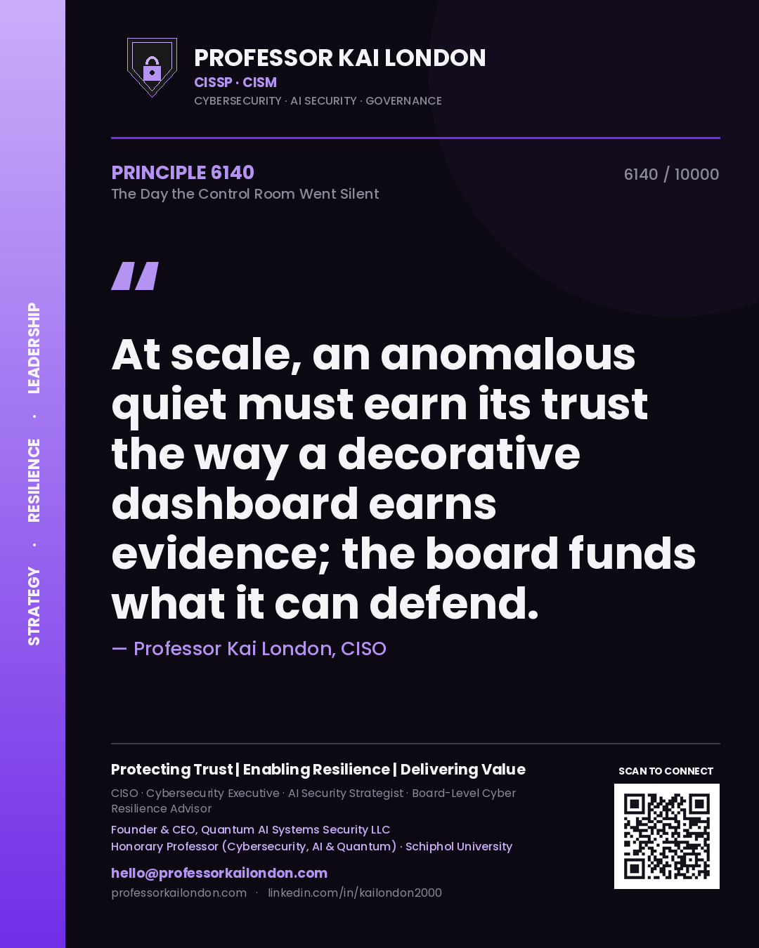 Professor Kai London principle 6140: At scale, an anomalous quiet must earn its trust the way a decorative dashboard earns evidence; the board funds what it can defend.