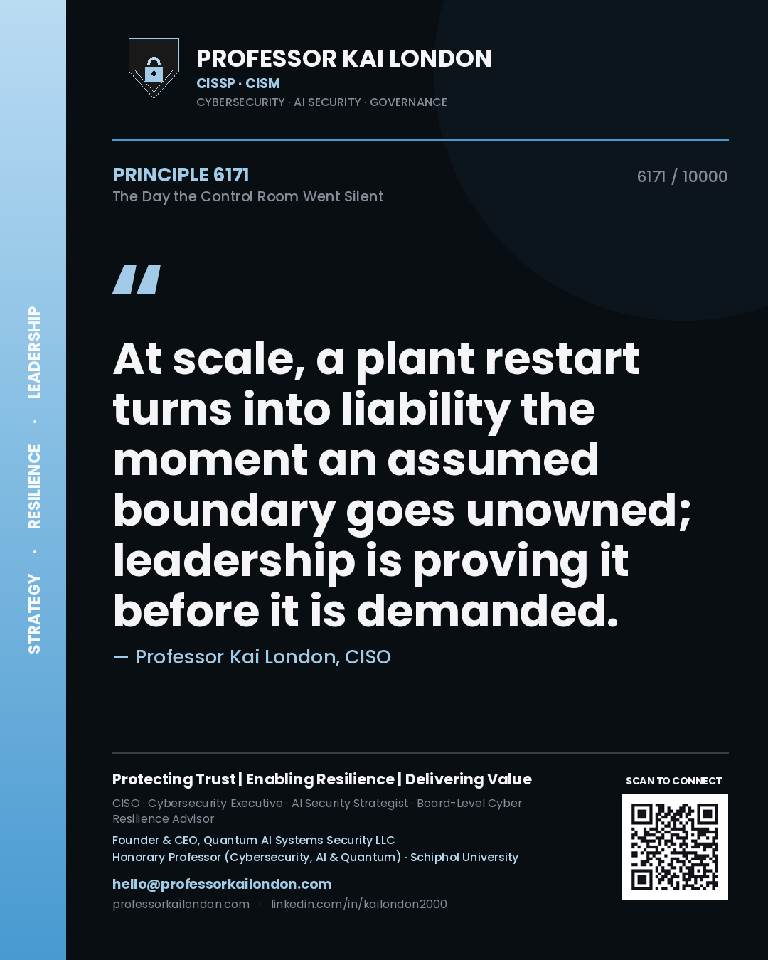 Professor Kai London principle 6171: At scale, a plant restart turns into liability the moment an assumed boundary goes unowned; leadership is proving it before it is demanded.
