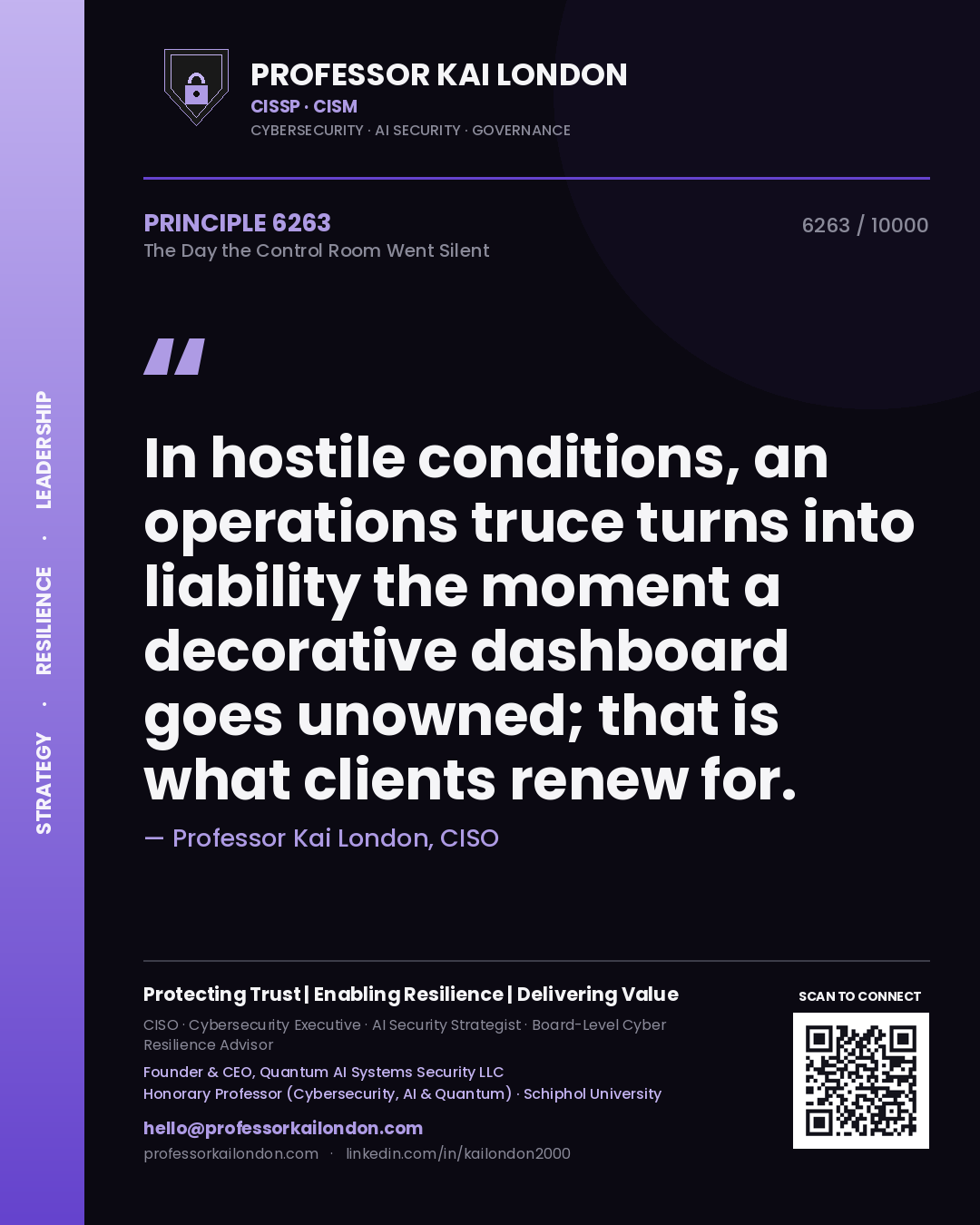Professor Kai London principle 6263: In hostile conditions, an operations truce turns into liability the moment a decorative dashboard goes unowned; that is what clients renew for.