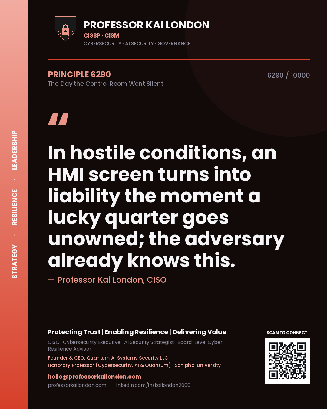 Professor Kai London principle 6290: In hostile conditions, an HMI screen turns into liability the moment a lucky quarter goes unowned; the adversary already knows this.