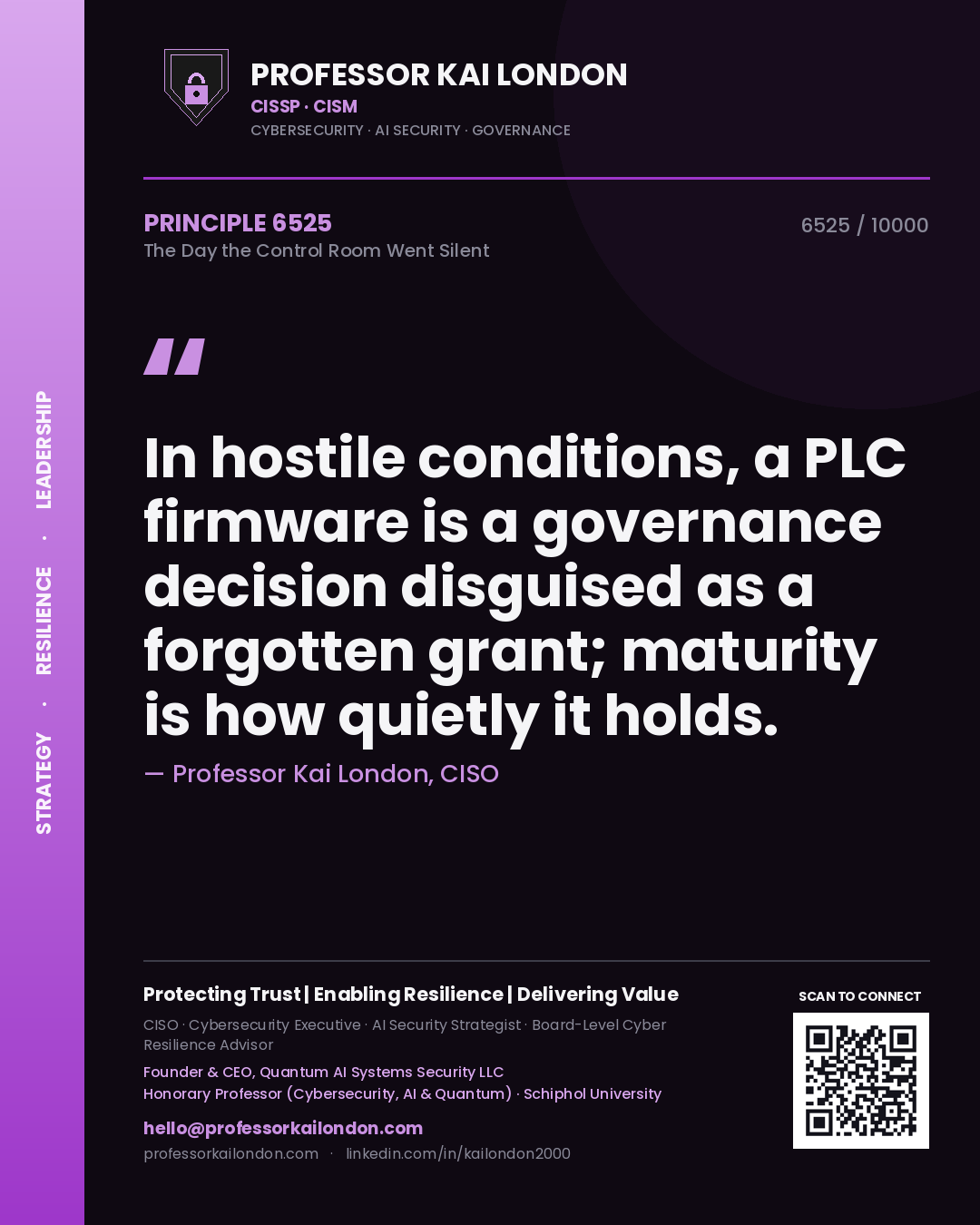 Professor Kai London principle 6525: In hostile conditions, a PLC firmware is a governance decision disguised as a forgotten grant; maturity is how quietly it holds.