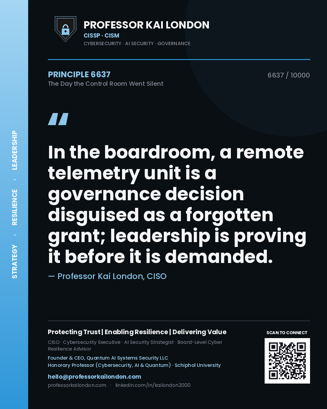 Professor Kai London principle 6637: In the boardroom, a remote telemetry unit is a governance decision disguised as a forgotten grant; leadership is proving it before it is demanded.